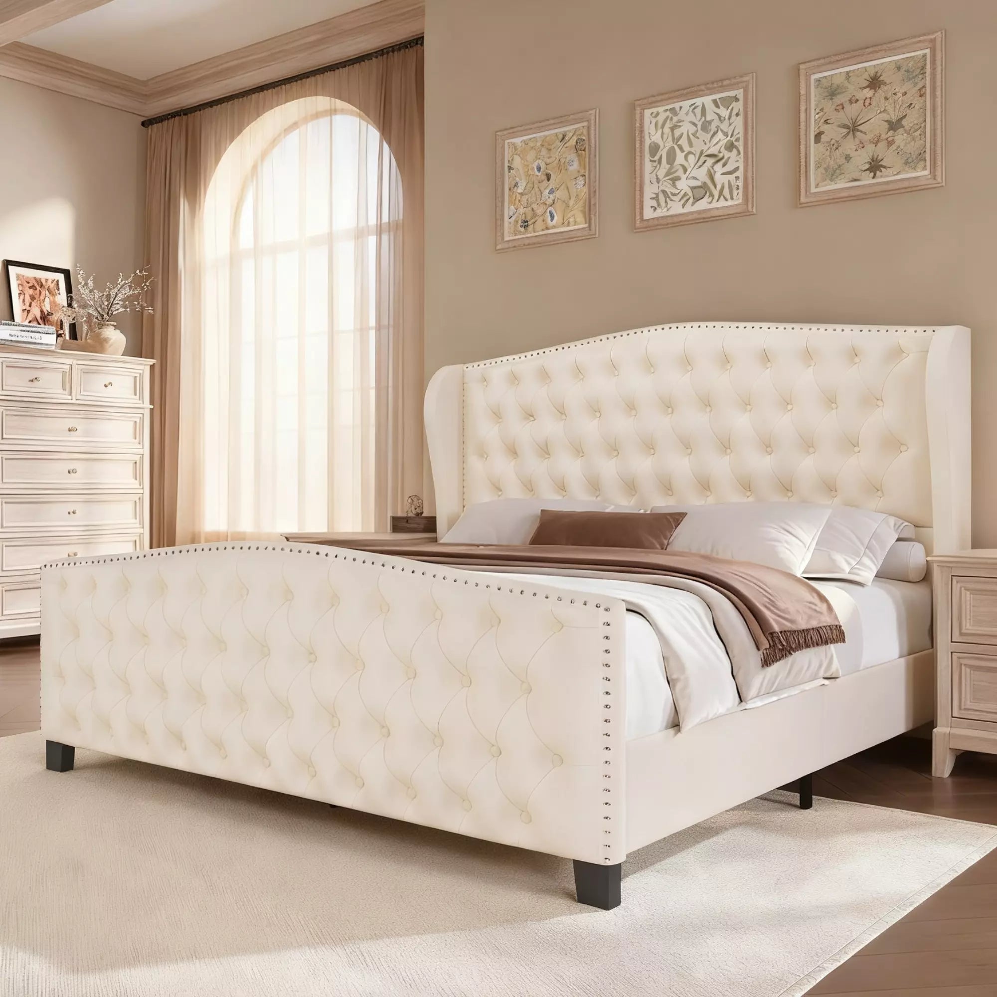 Bed Frame with Wingback Headboard