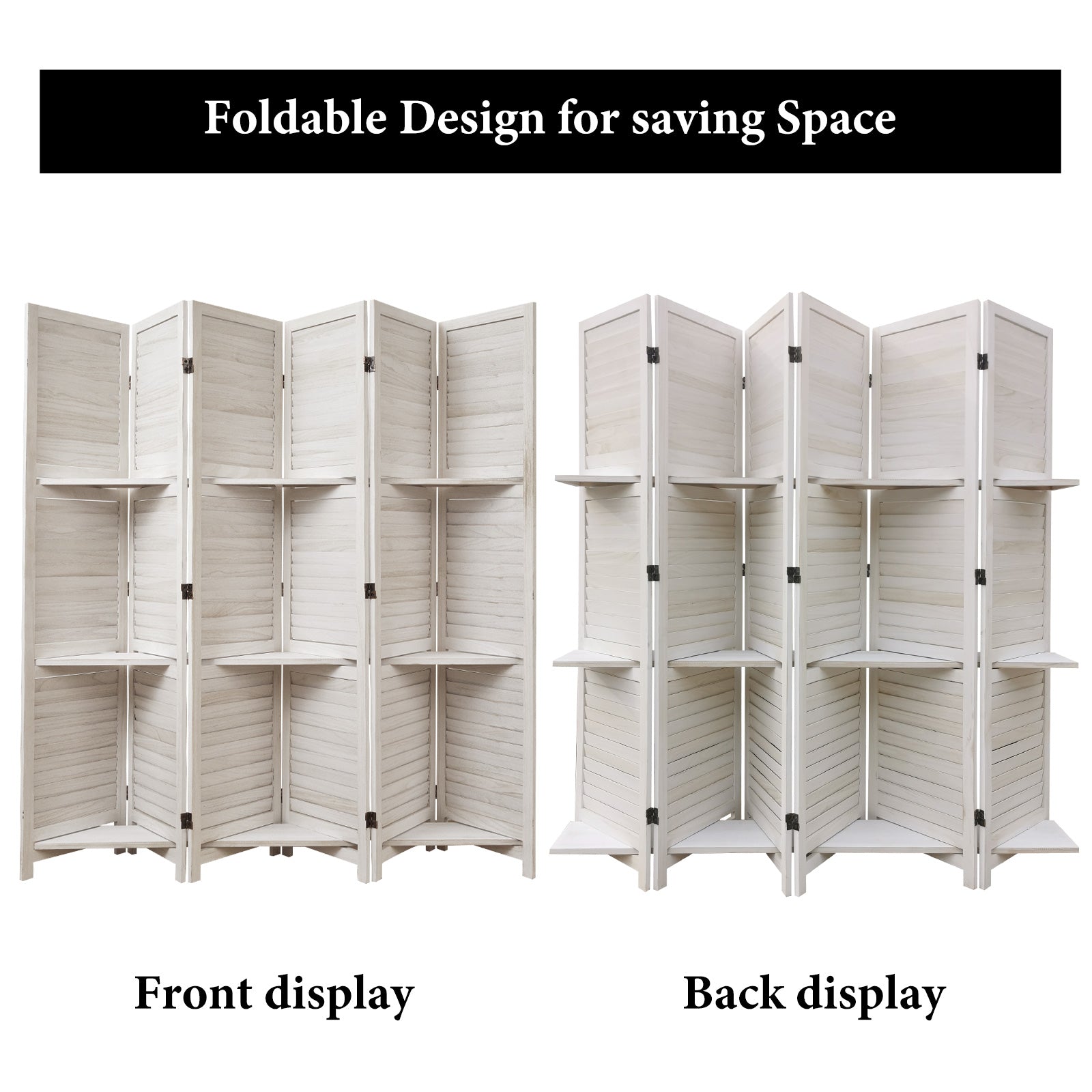 SYLO 5.6ft Folding Wood Room Divider with Shelves