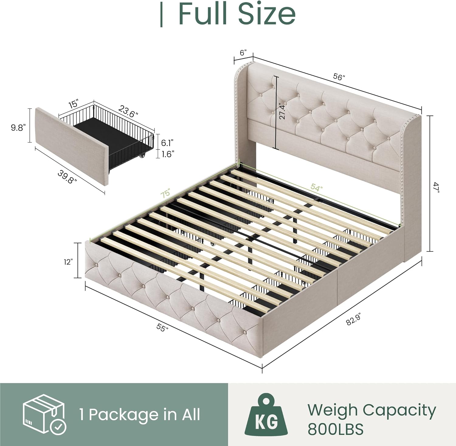 Korall Linen Storge Bed Frame