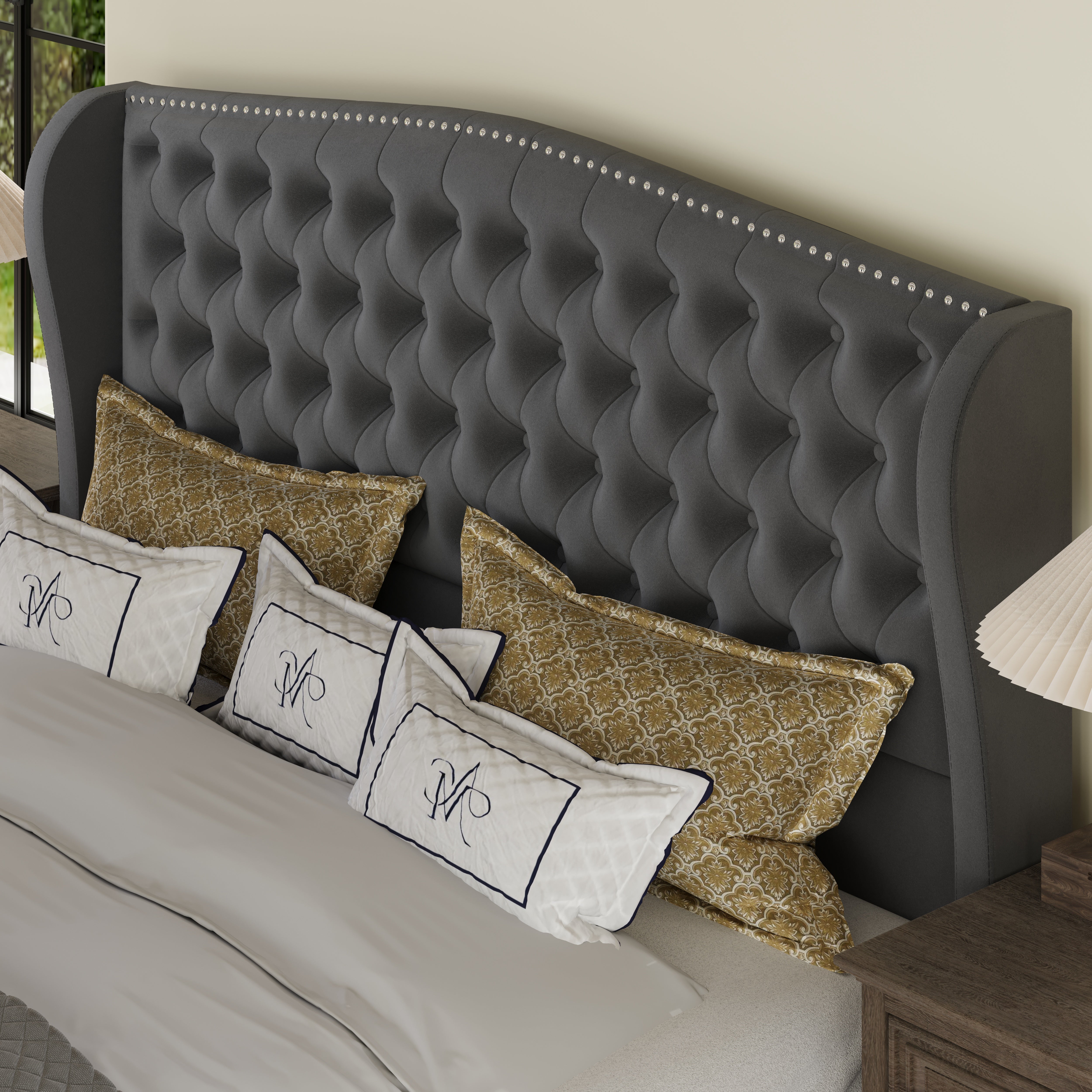 Nadell Velvet Bed Frame with Tall headboard