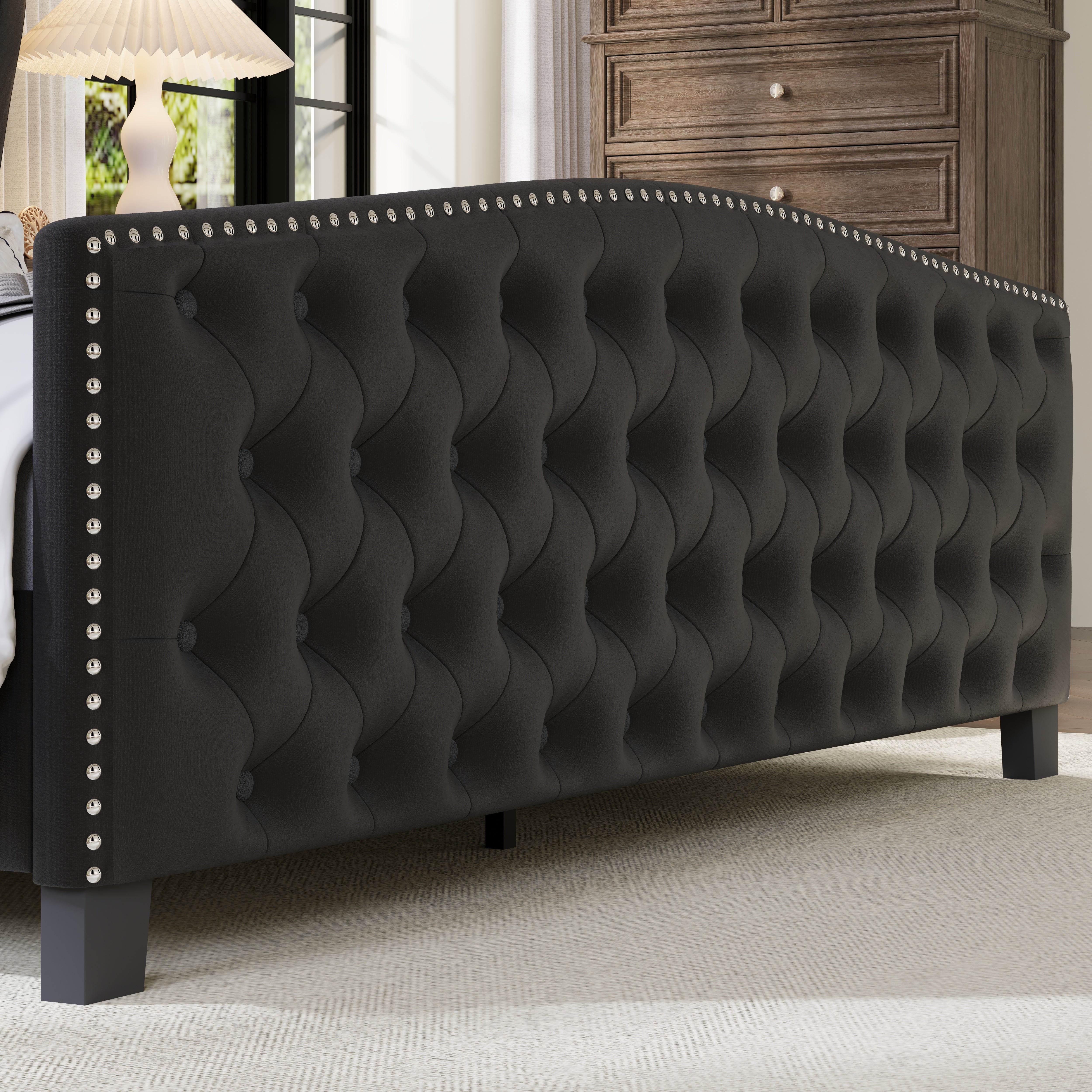 Nadell Velvet Bed Frame with Tall headboard