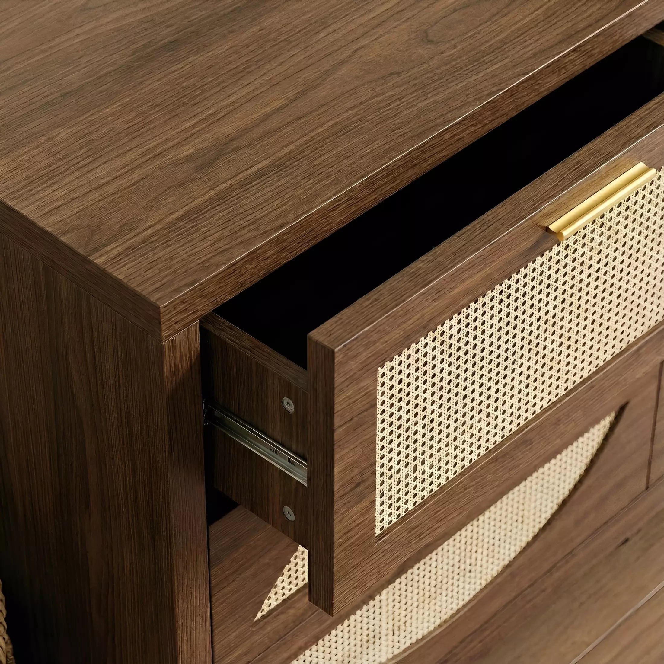 Arched Boho Rattan 6 Drawer Dressers-Walnet / Oak