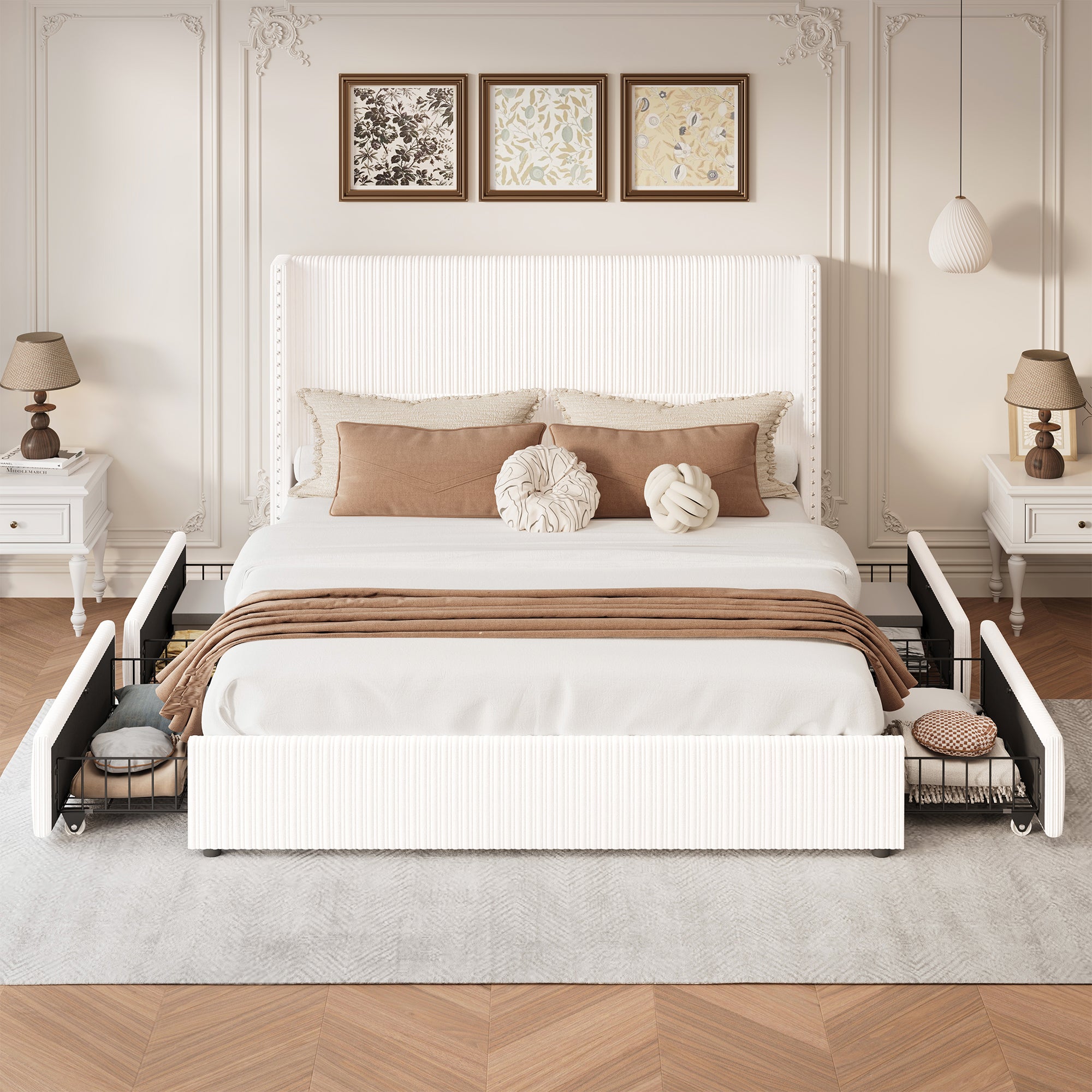 Elysia Upholstered Storage Bed Frame,with Nailhead Trim and 48" Tall Wingback Headboard