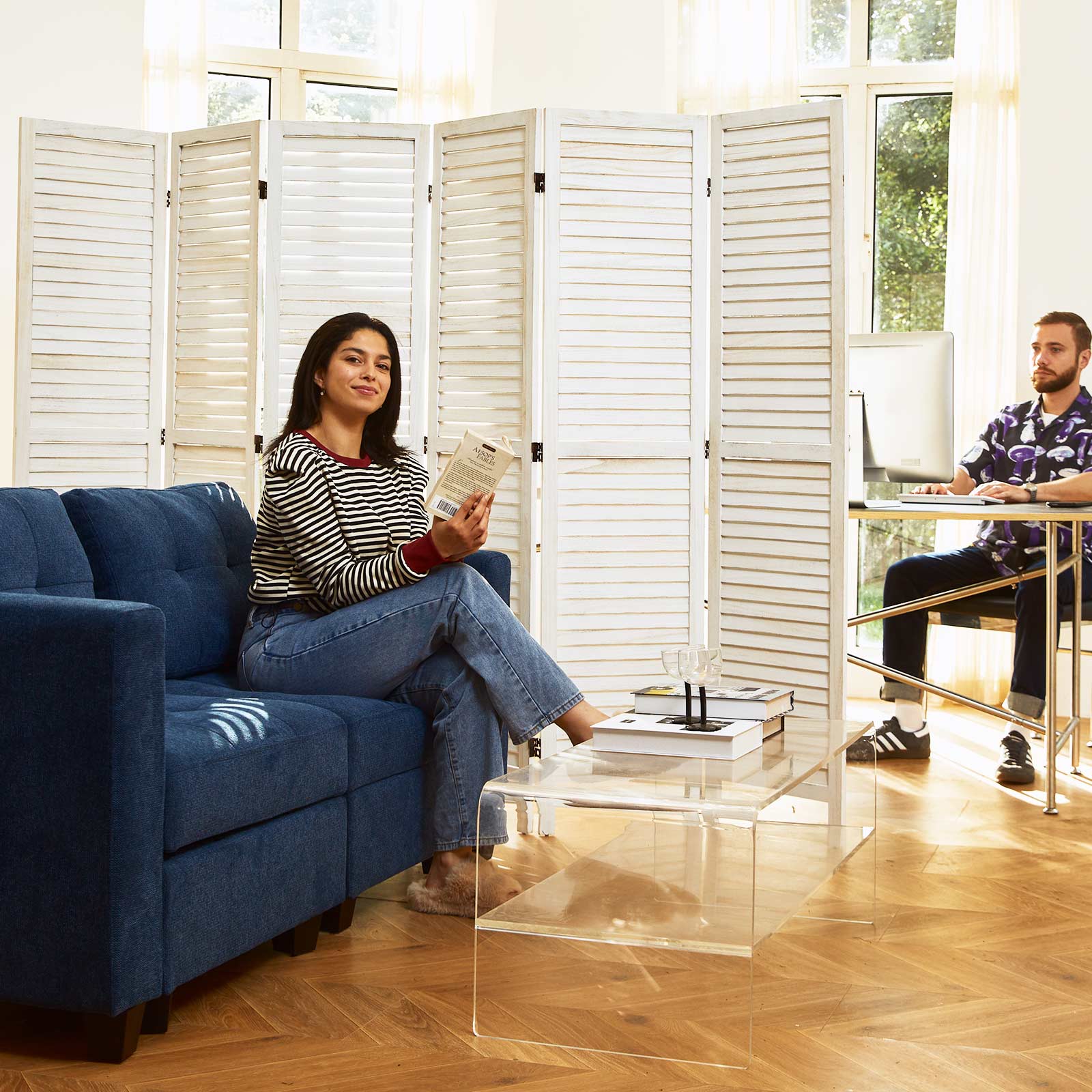 Classic 67" Louvered Wooden Room Divider