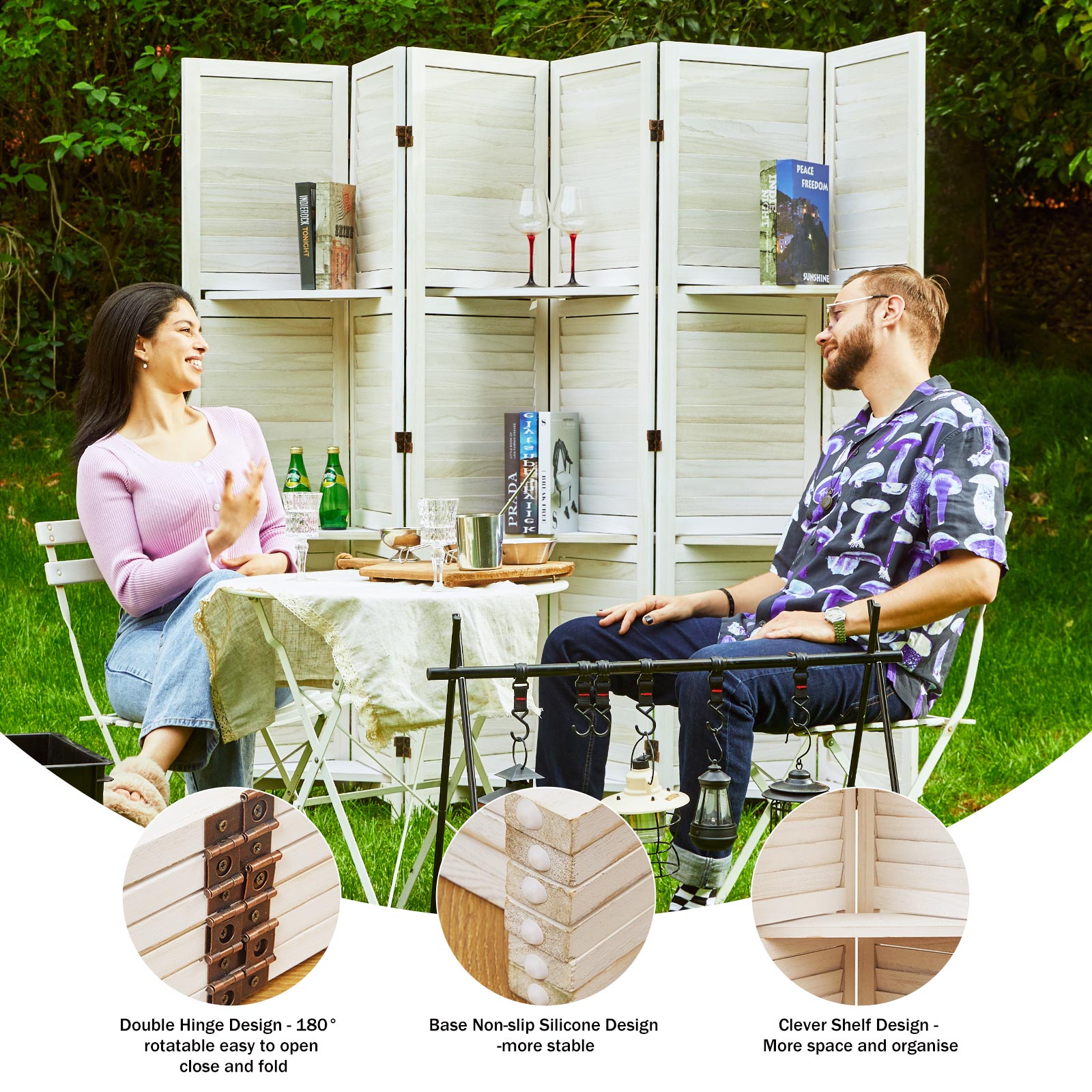 SYLO 5.6ft Folding Wood Room Divider with Shelves