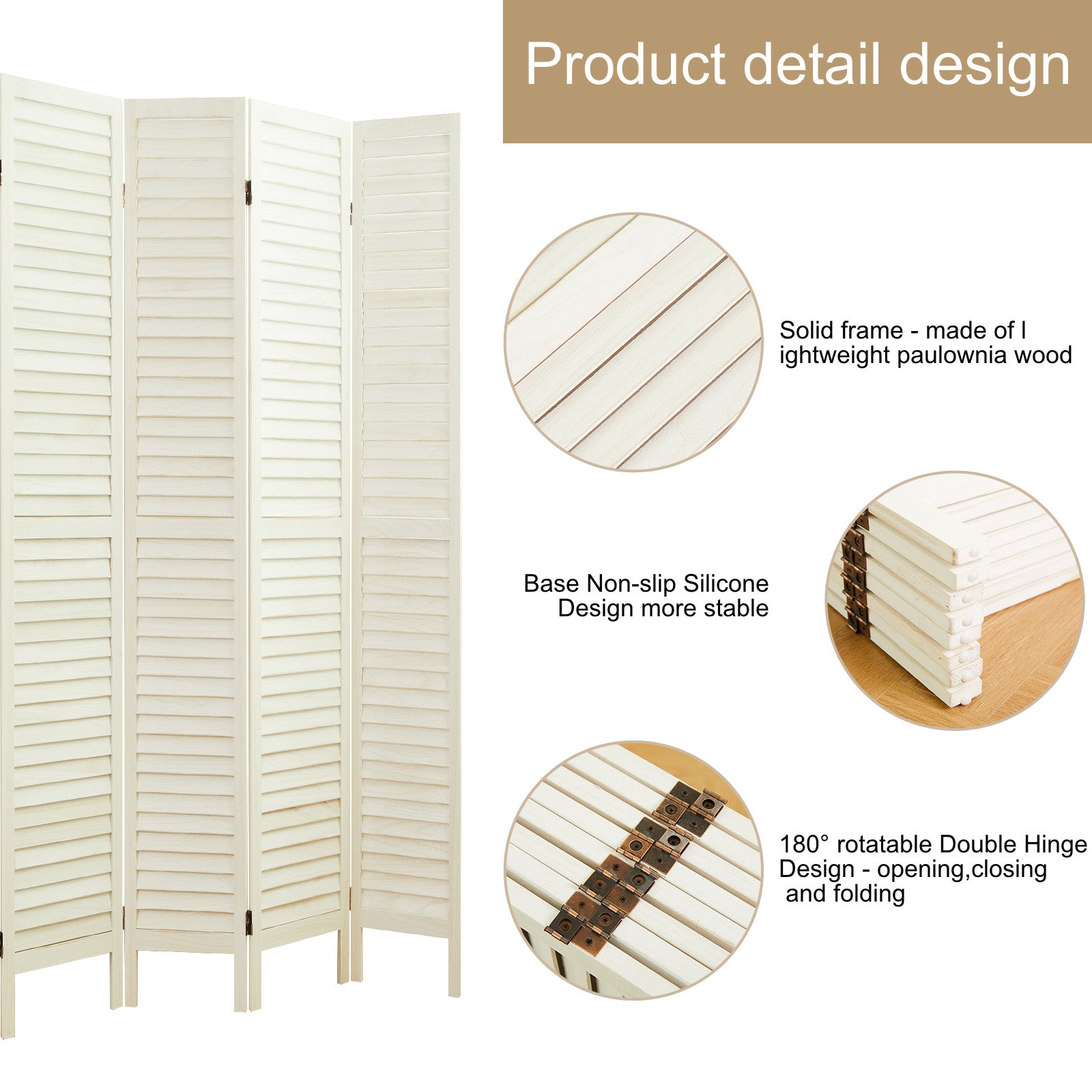 Classic 67" Louvered Wooden Room Divider