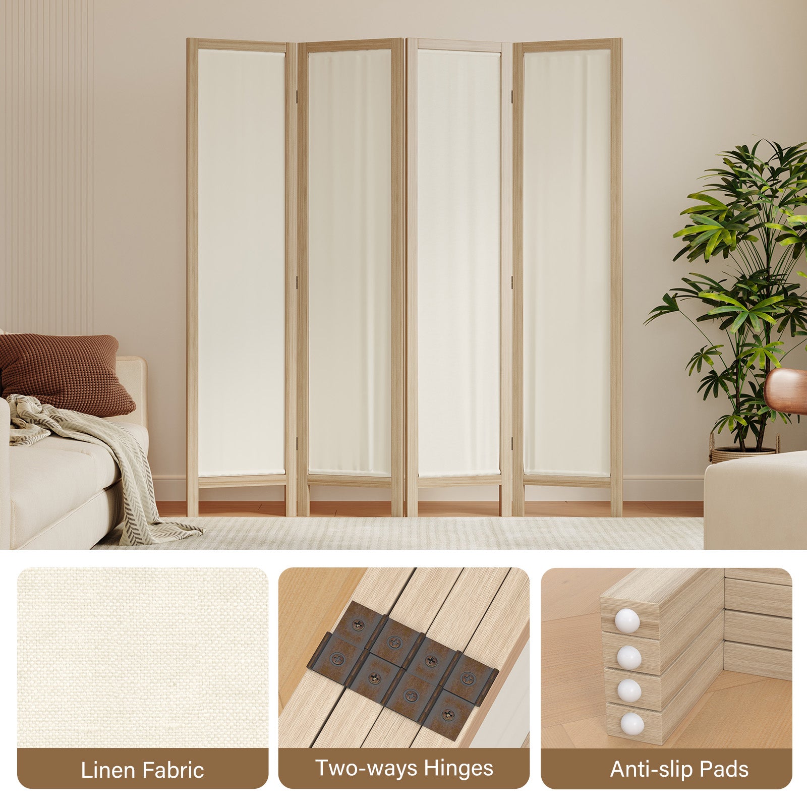 Talen 67" Washable Fabric Wooden Room Divider