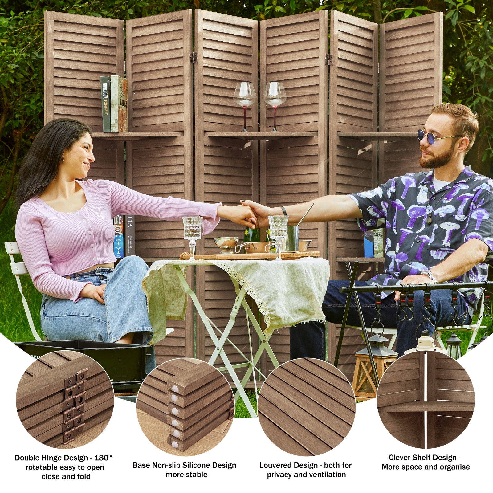 SYLO 5.6ft Folding Wood Room Divider with Shelves