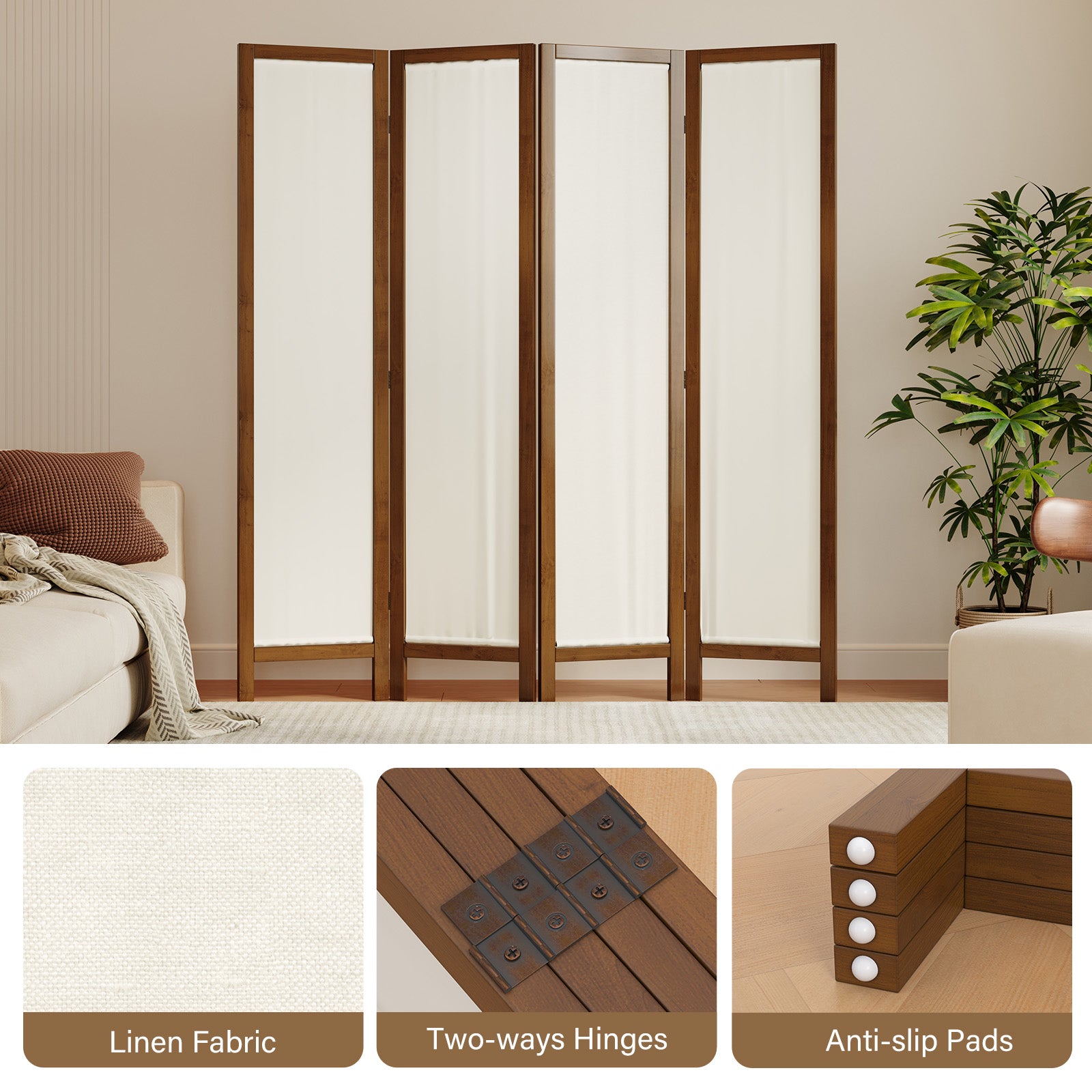 Talen 67" Washable Fabric Wooden Room Divider