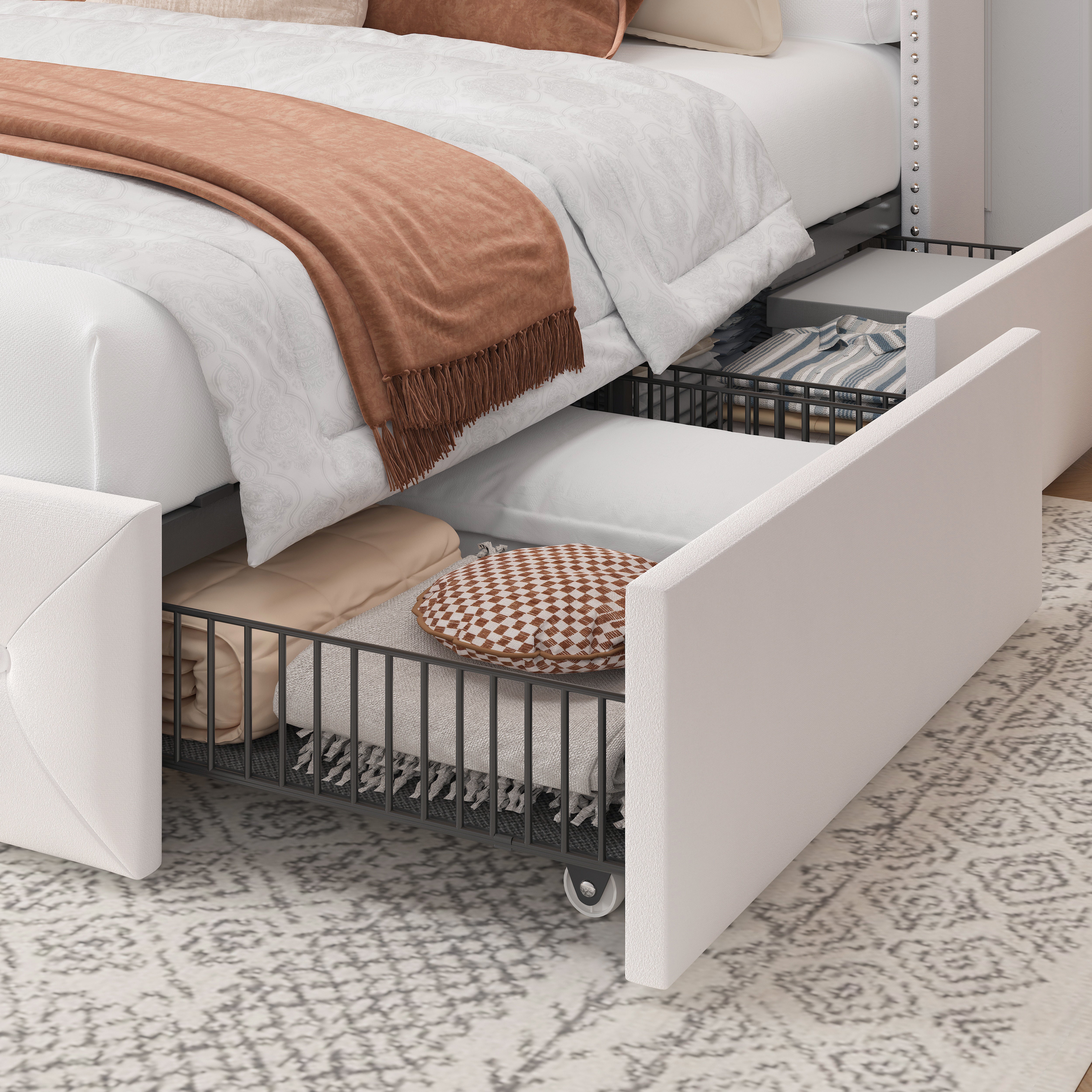 Korav Upholstered Bed Frame with Storage Drawers and LED lights