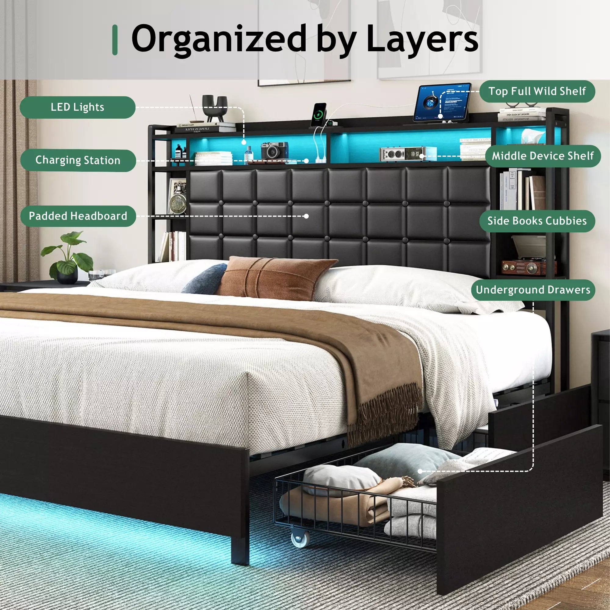 Cubes Bookcase Headboard Bed Frame