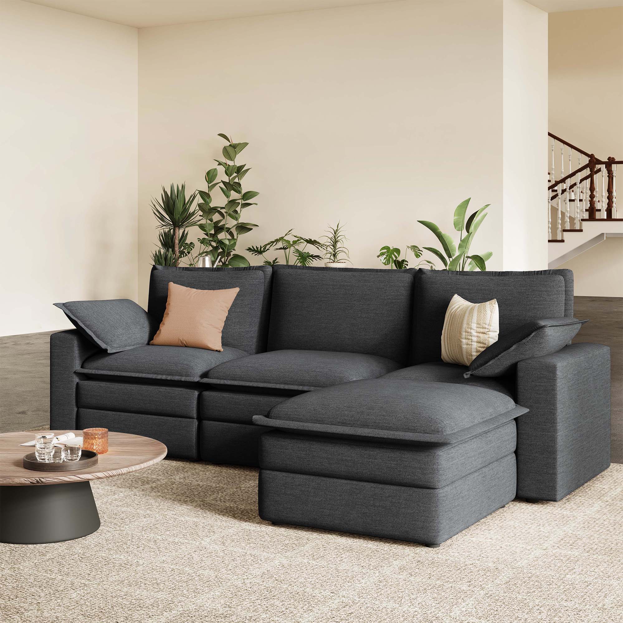 Densa L Shaped Sectional Cloud Sofa | 3-4 Seater | Spring Cushion | 97"~125"