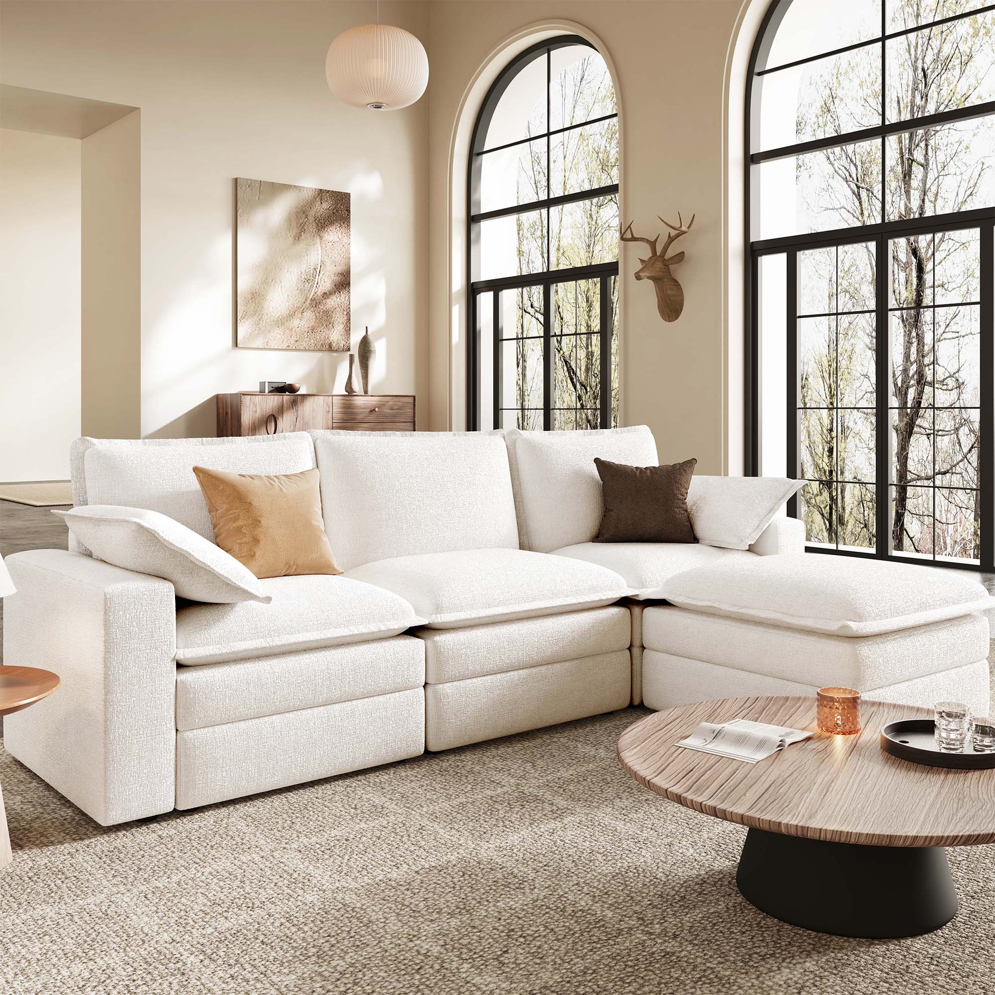 Densa L Shaped Sectional Cloud Sofa | 3-4 Seater | Spring Cushion | 97"~125"