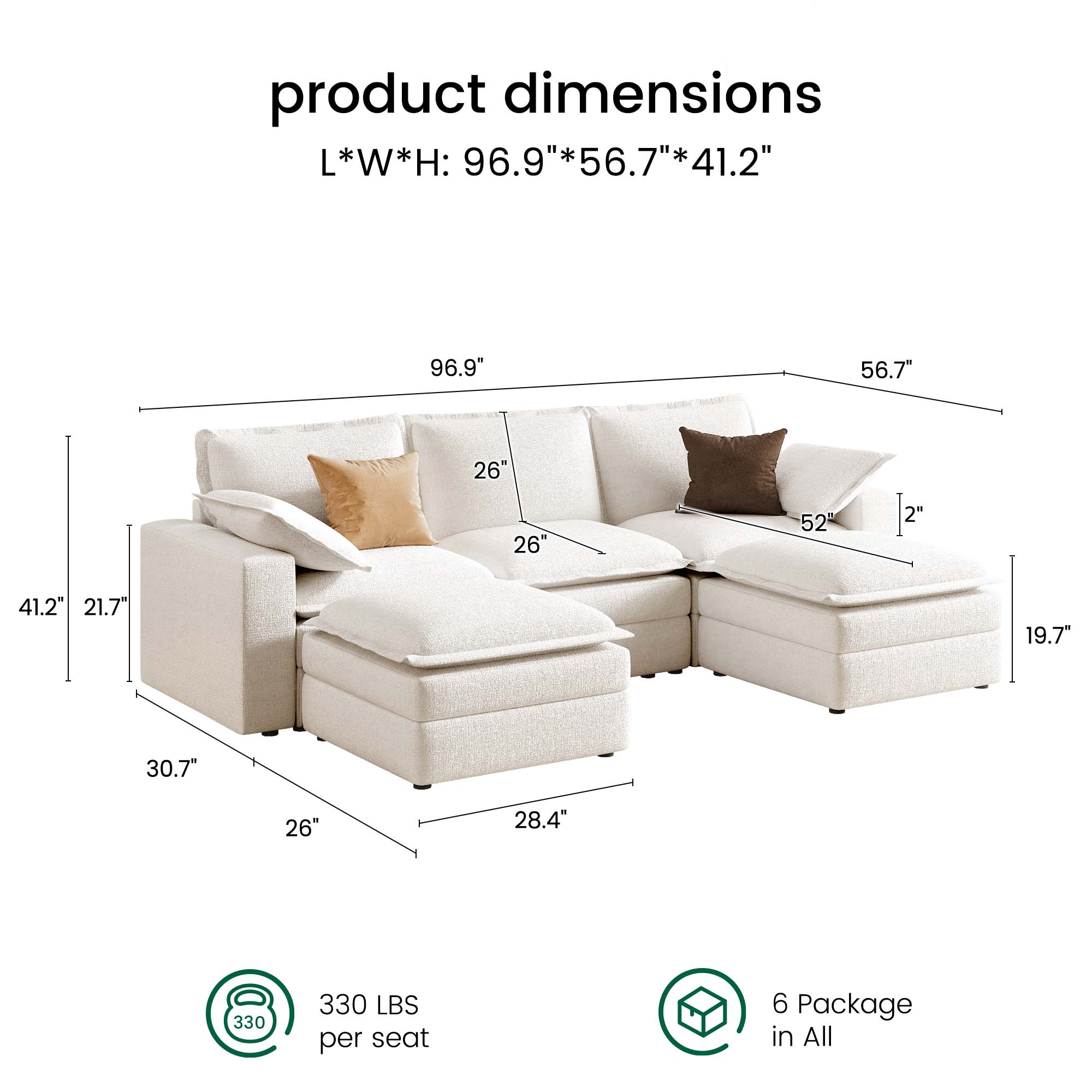 Densa U-Shaped Sectional Cloud Sofa | 3-4 Seater | Spring Cushion |97"-125"