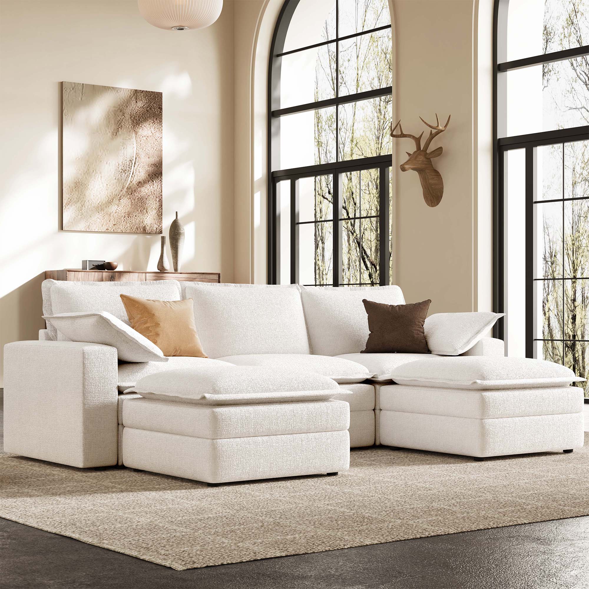 Densa U-Shaped Sectional Cloud Sofa | 3-4 Seater | Spring Cushion |97"-125"
