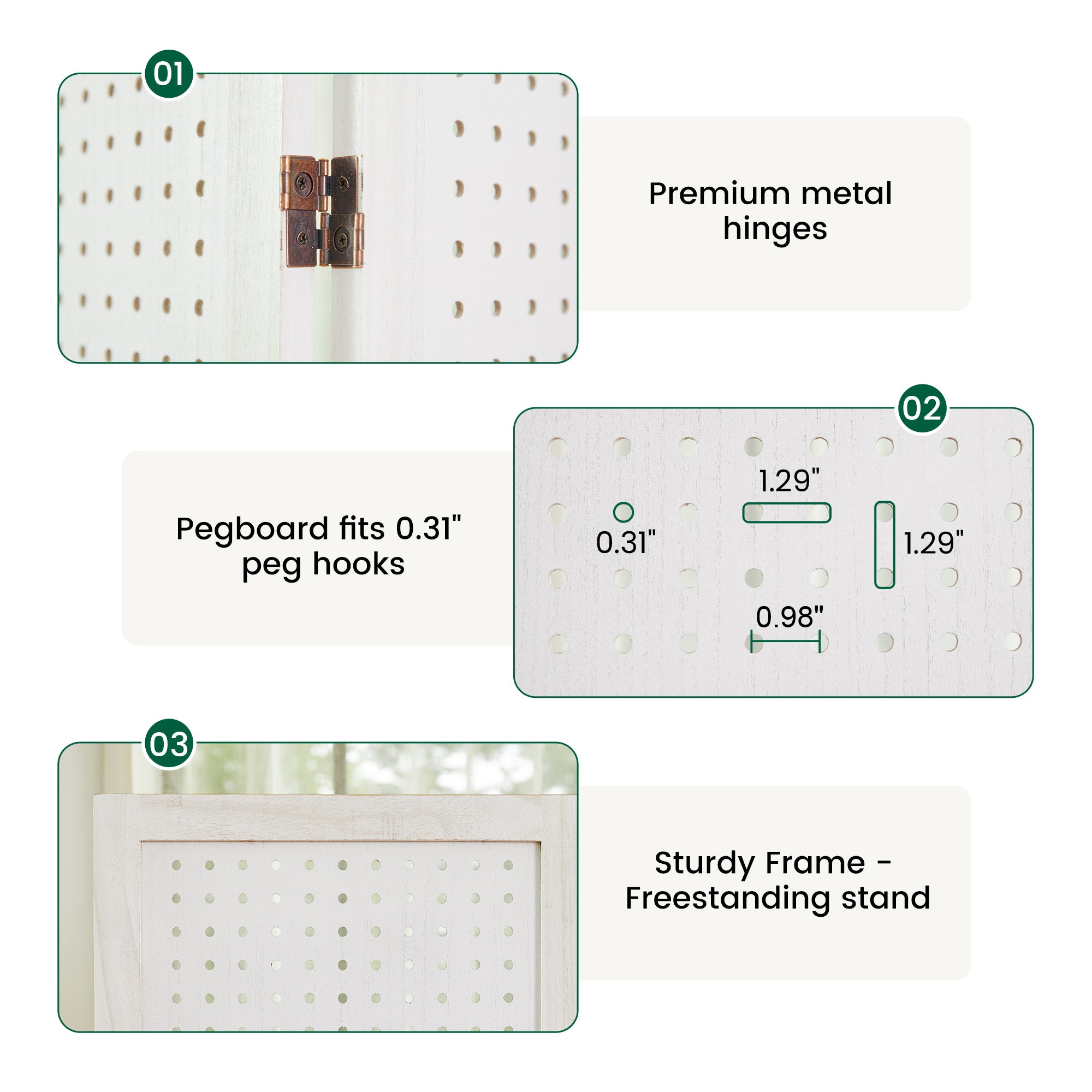 HOVA 66.8" Wooden Pegboard Room Divider