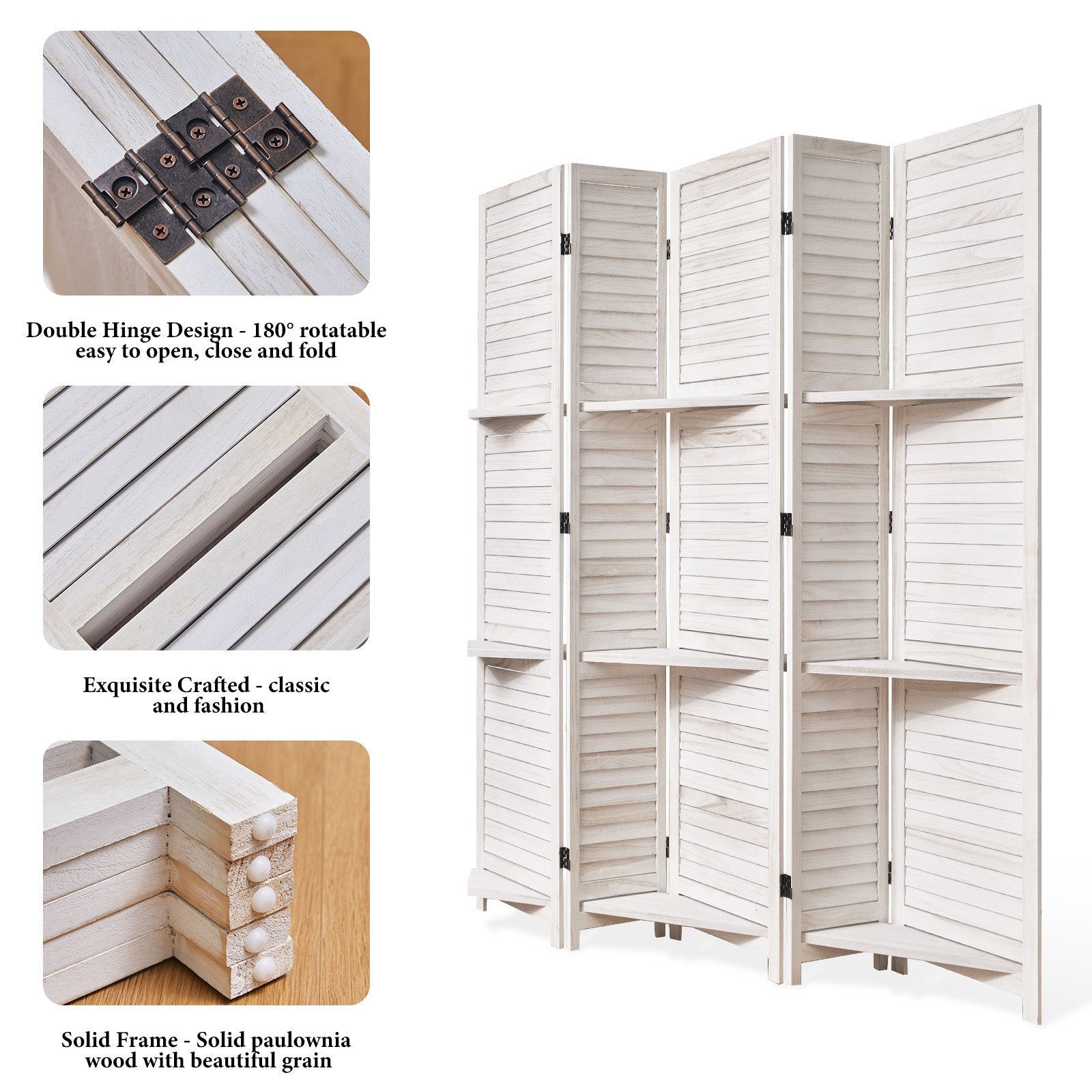 SYLO 5.6ft Folding Wood Room Divider with Shelves