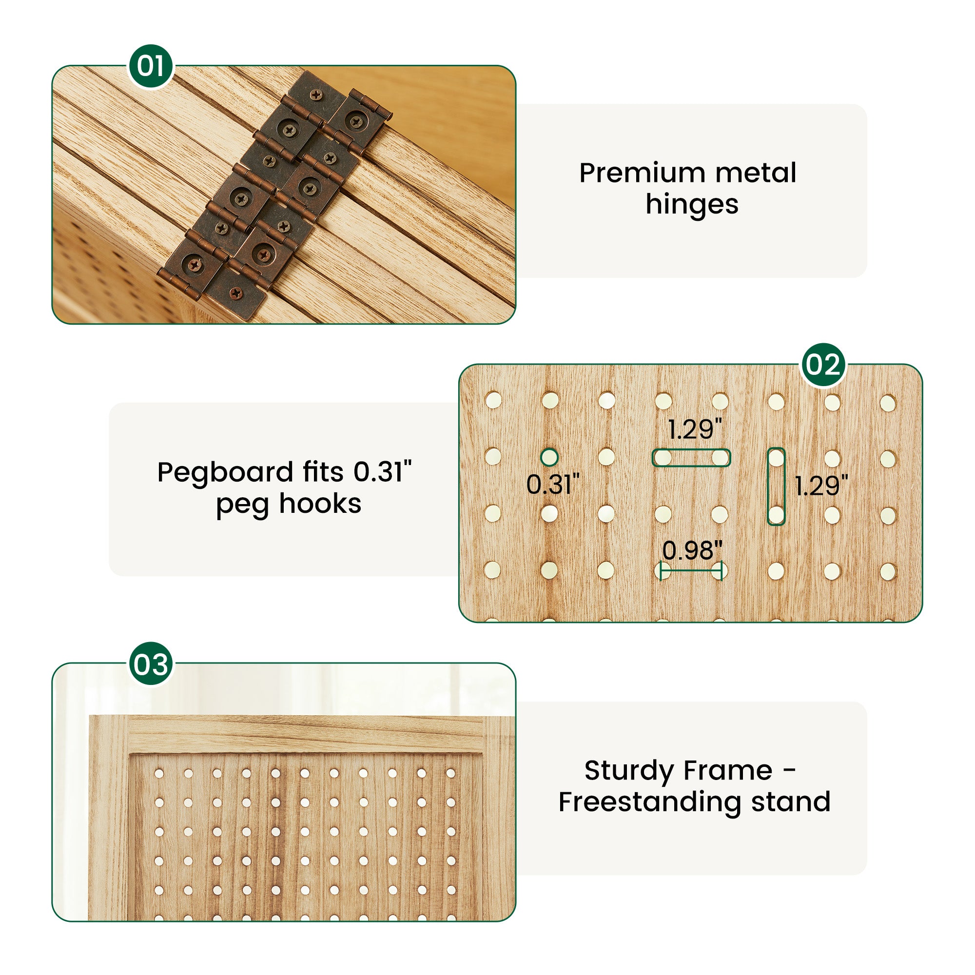HOVA 66.8" Wooden Pegboard Room Divider