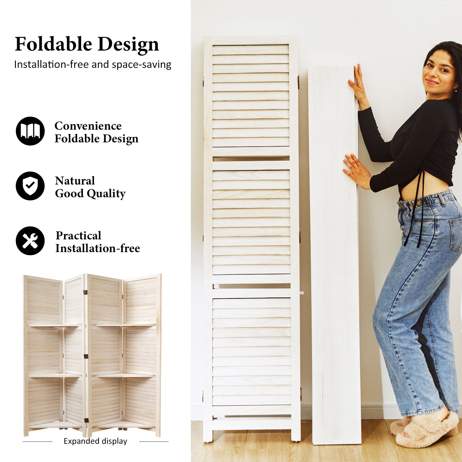 SYLO 5.6ft Folding Wood Room Divider with Shelves