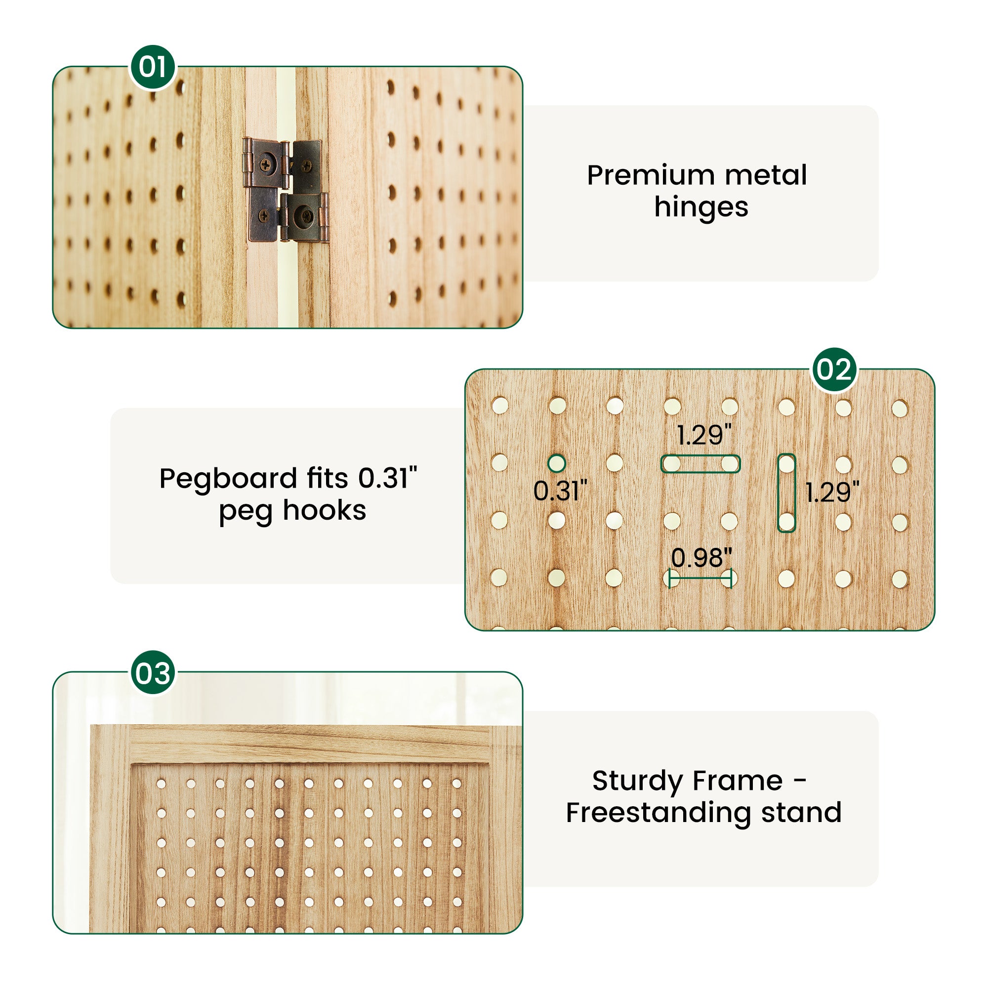 HOVA 66.8" Wooden Pegboard Room Divider