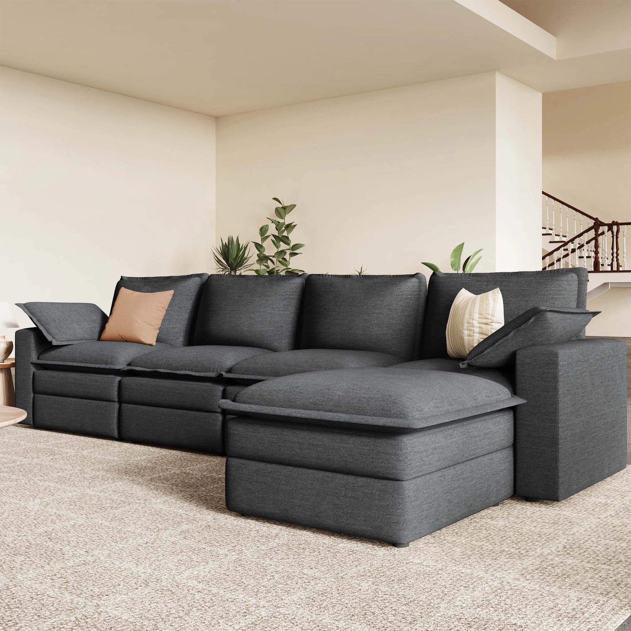 Densa L Shaped Sectional Cloud Sofa | 3-4 Seater | Spring Cushion | 97"~125"