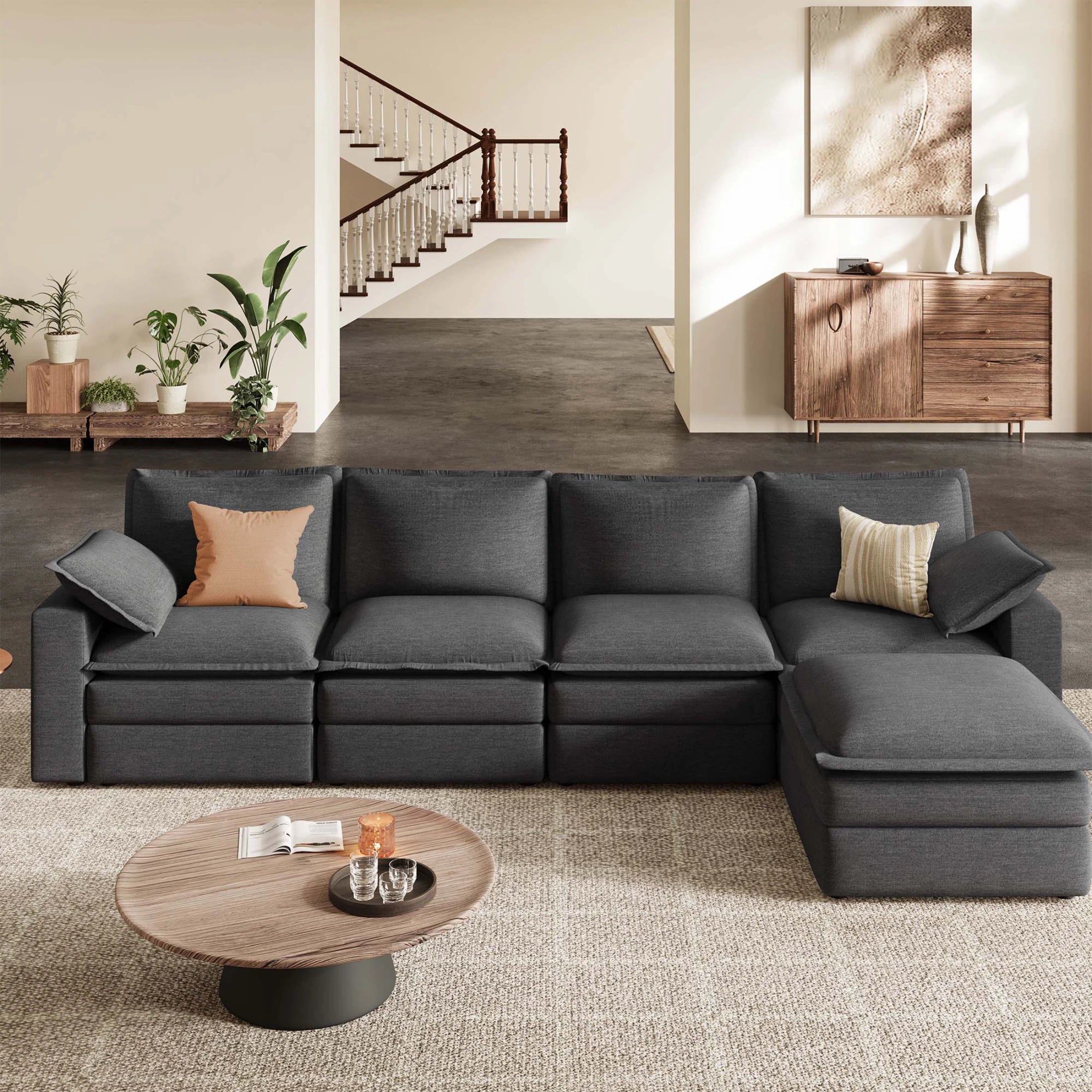 Densa L Shaped Sectional Cloud Sofa | 3-4 Seater | Spring Cushion | 97"~125"