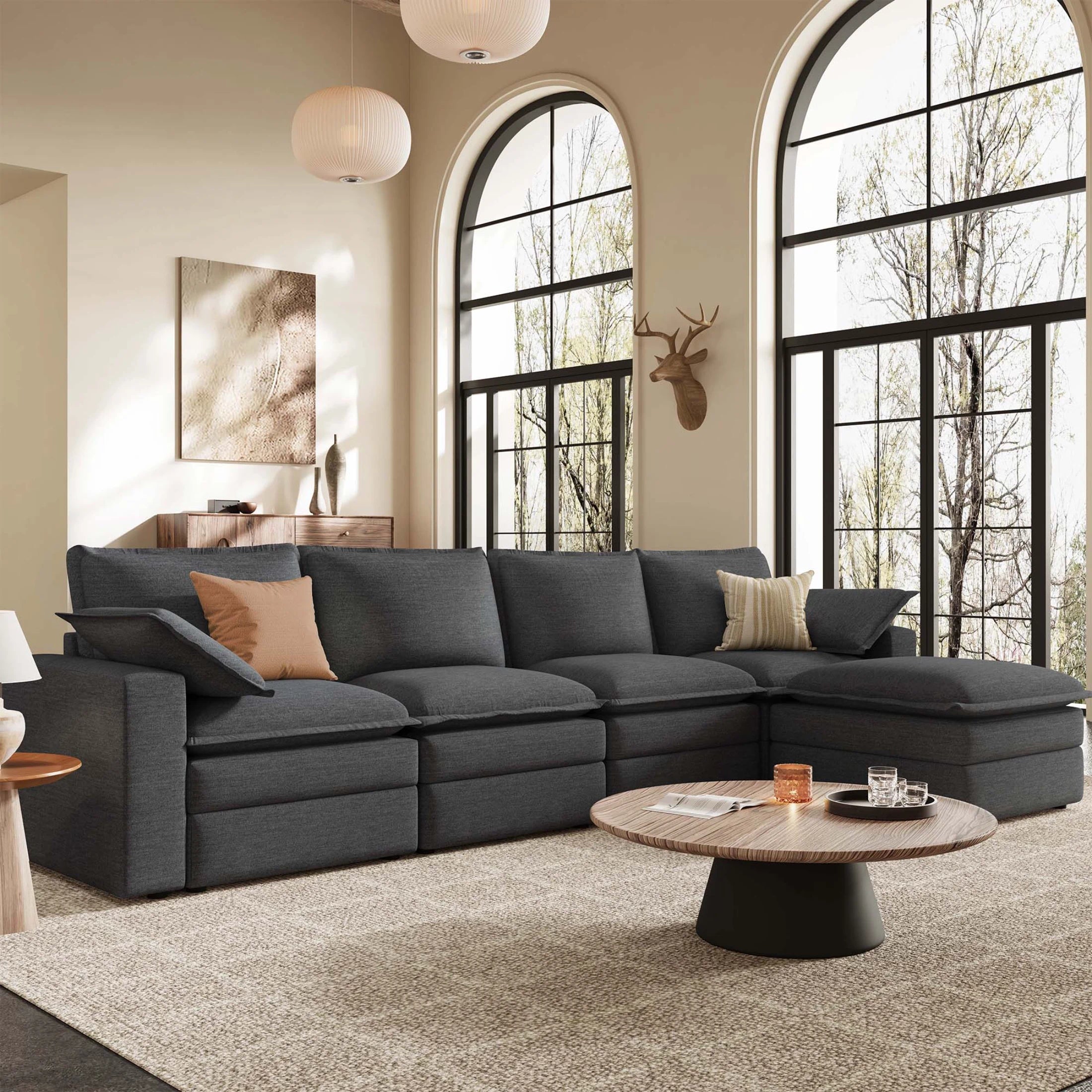 Densa L Shaped Sectional Cloud Sofa | 3-4 Seater | Spring Cushion | 97"~125"