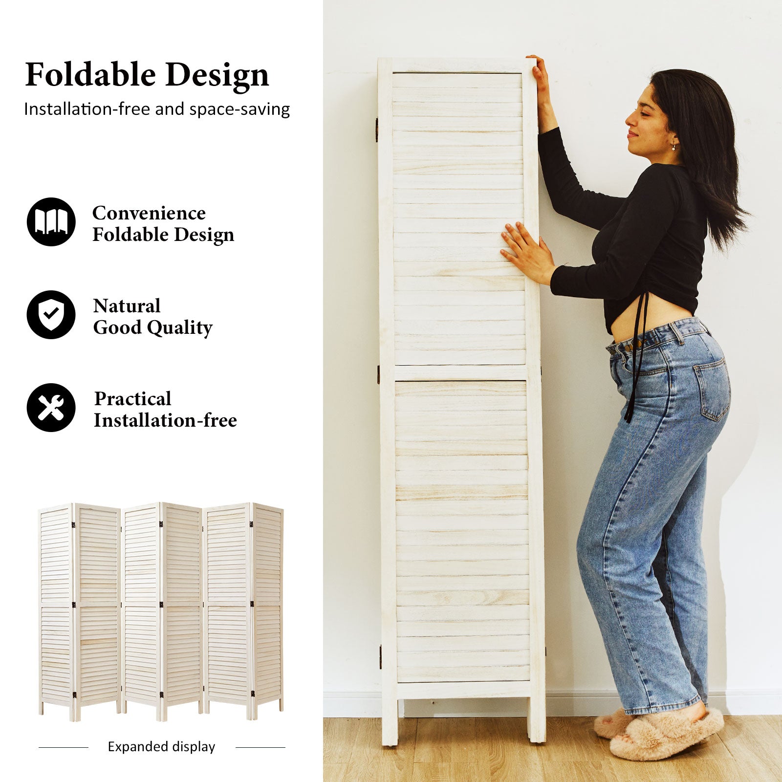 Classic 67" Louvered Wooden Room Divider