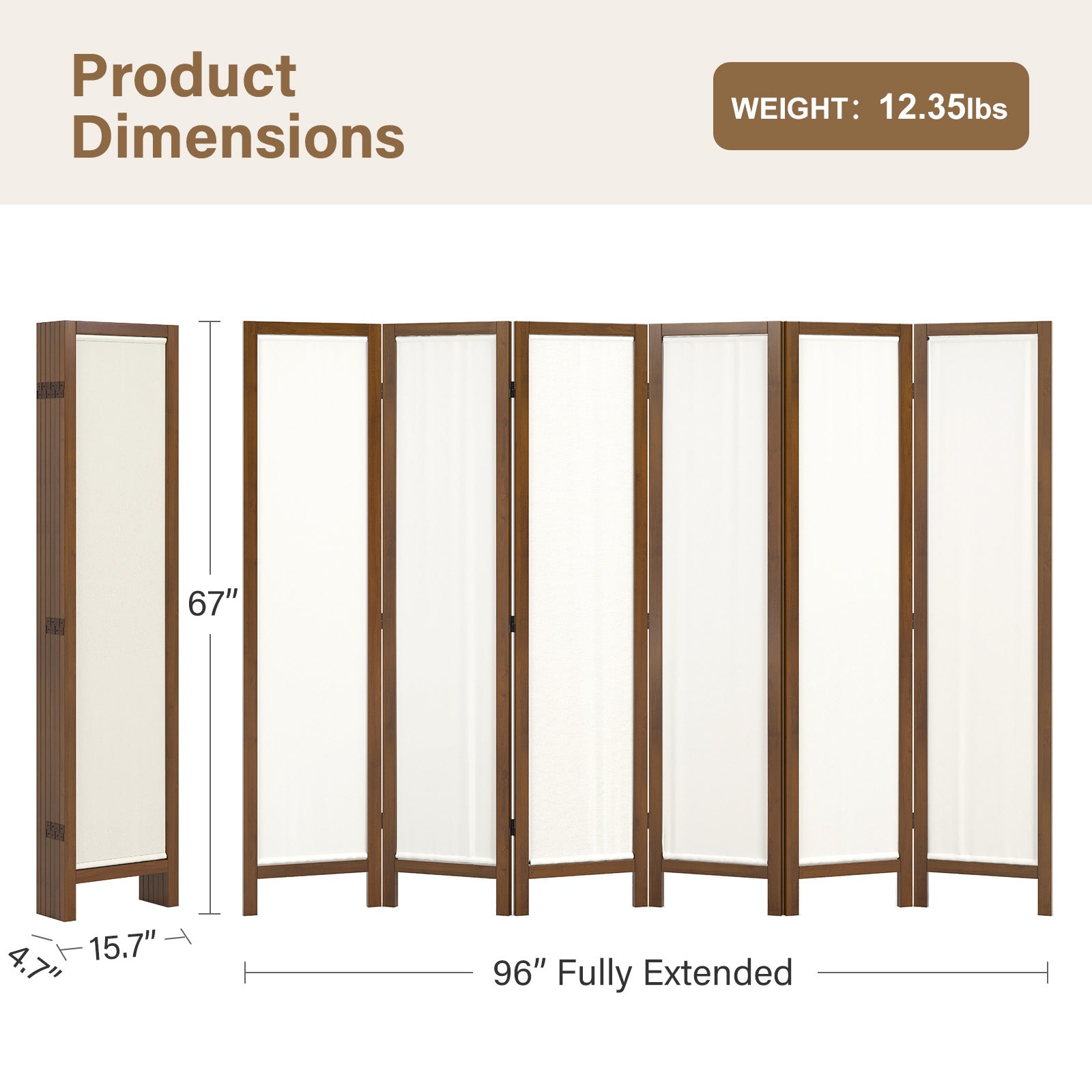 Talen 67" Washable Fabric Wooden Room Divider