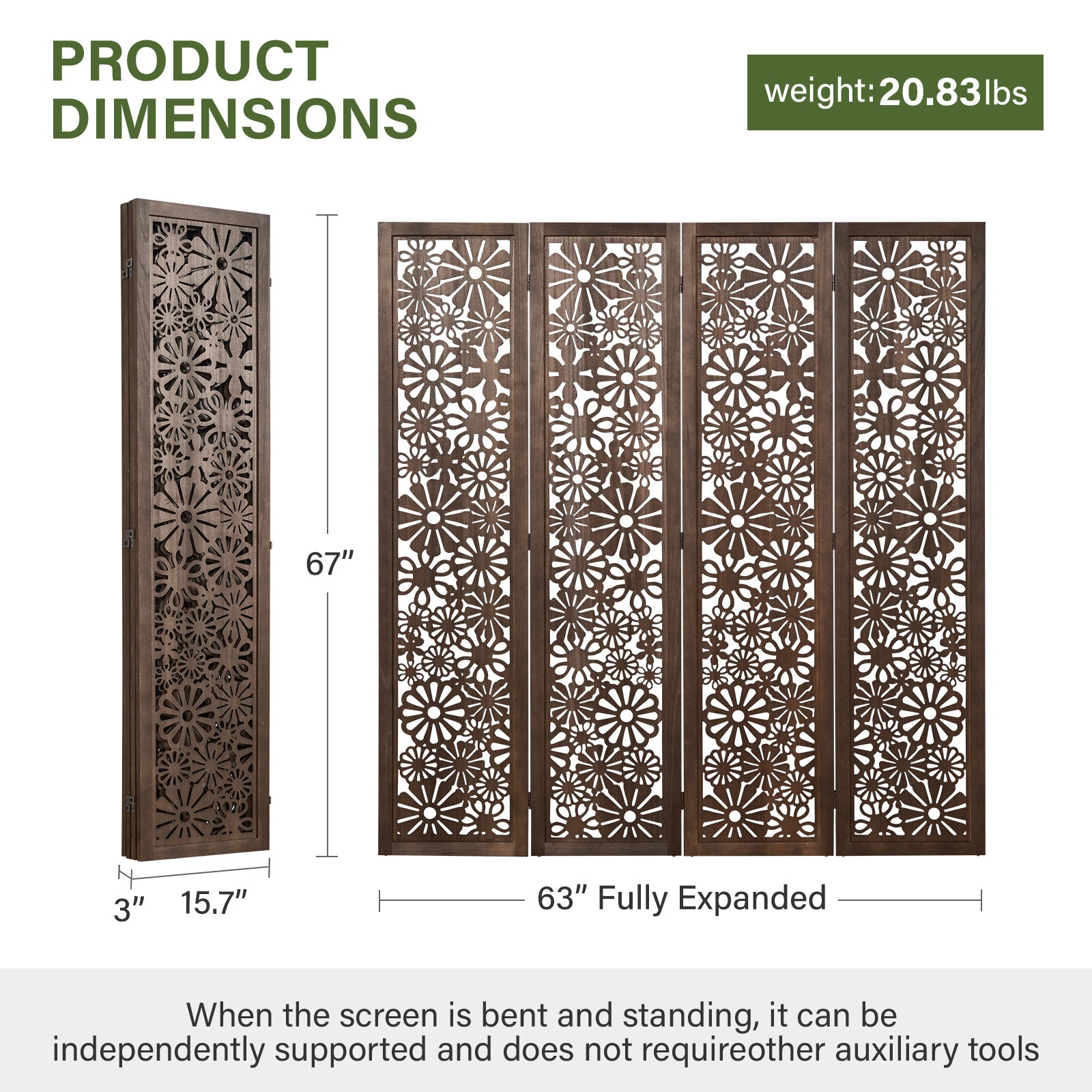 Daisy 67" Floral Carved Wooden Room Divider