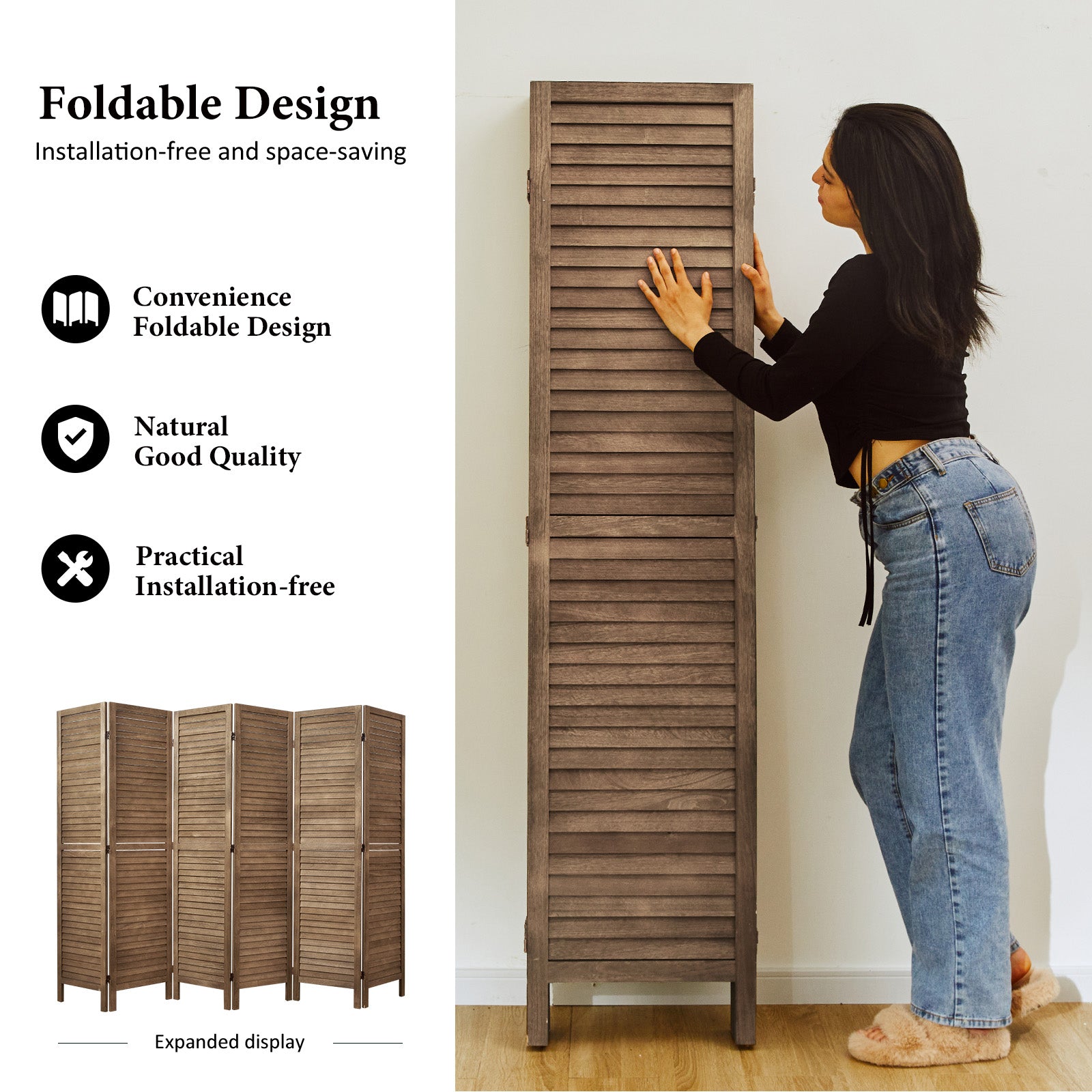 Classic 67" Louvered Wooden Room Divider