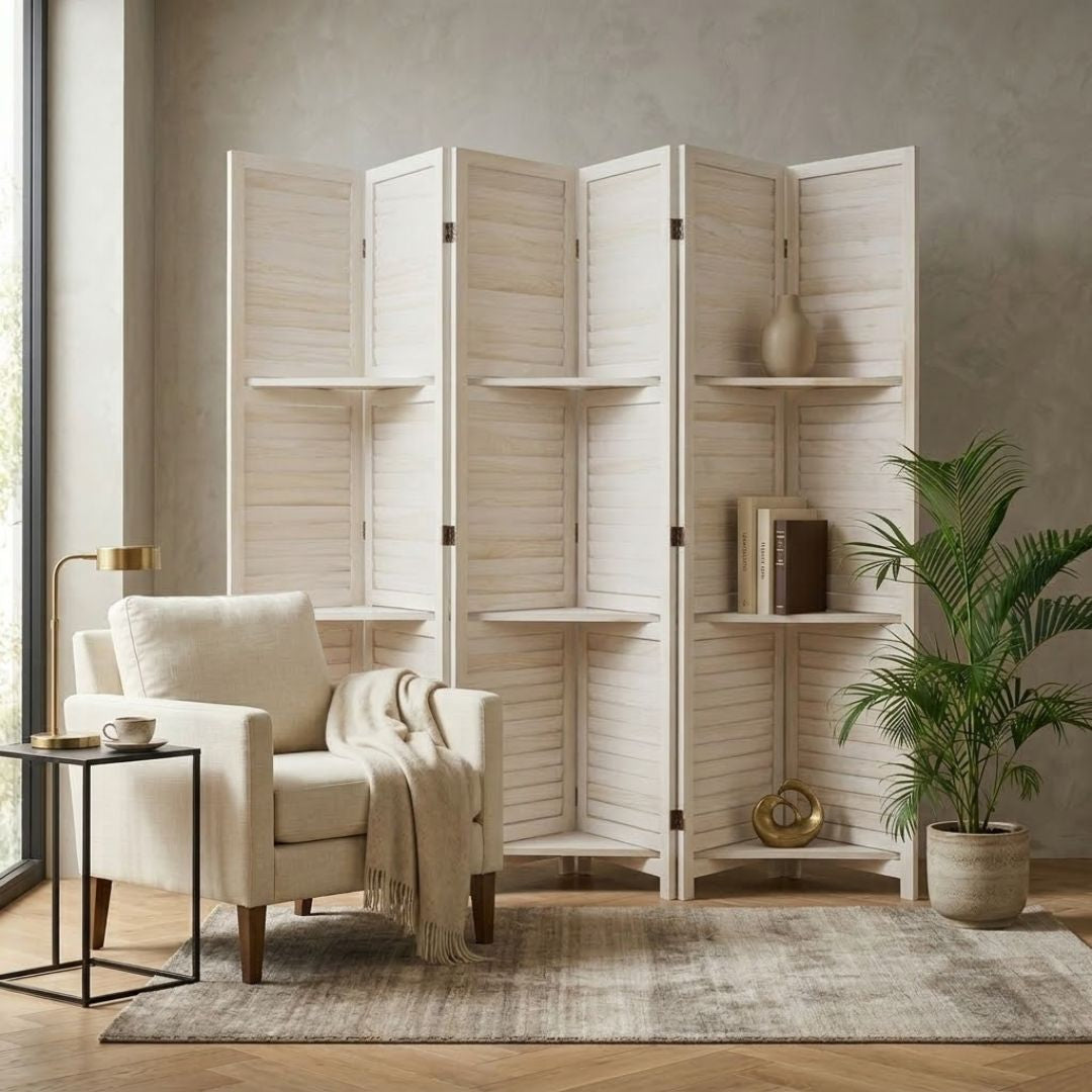 SYLO 5.6ft Folding Wood Room Divider with Shelves