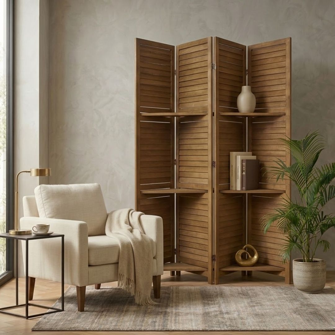 SYLO 5.6ft Folding Wood Room Divider with Shelves