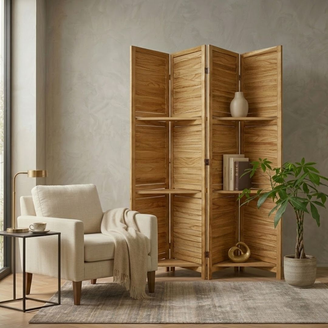 SYLO 5.6ft Folding Wood Room Divider with Shelves