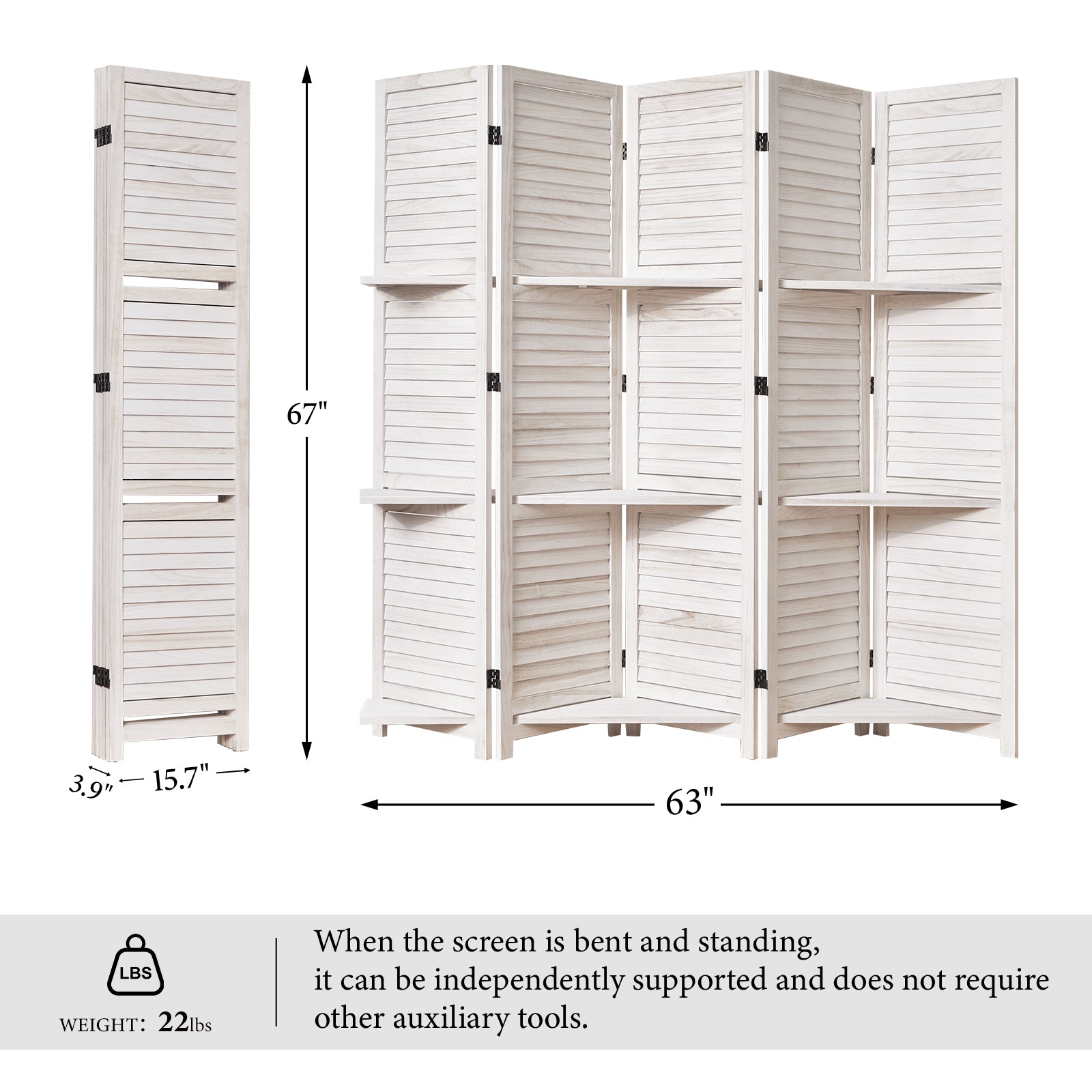 SYLO 5.6ft Folding Wood Room Divider with Shelves