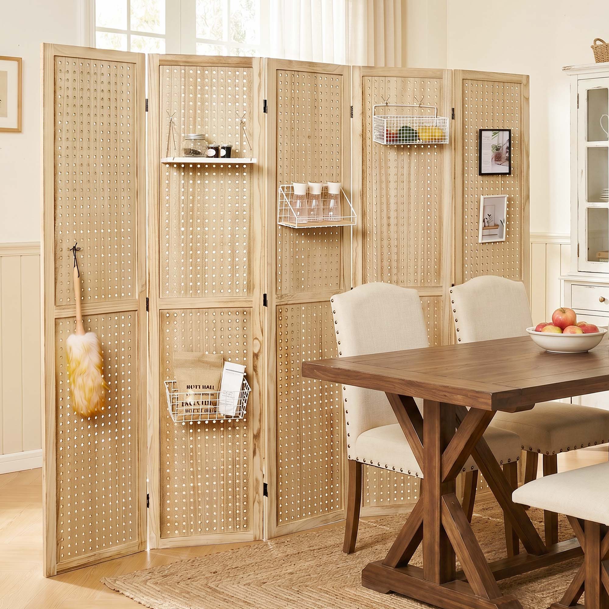 HOVA 66.8" Wooden Pegboard Room Divider