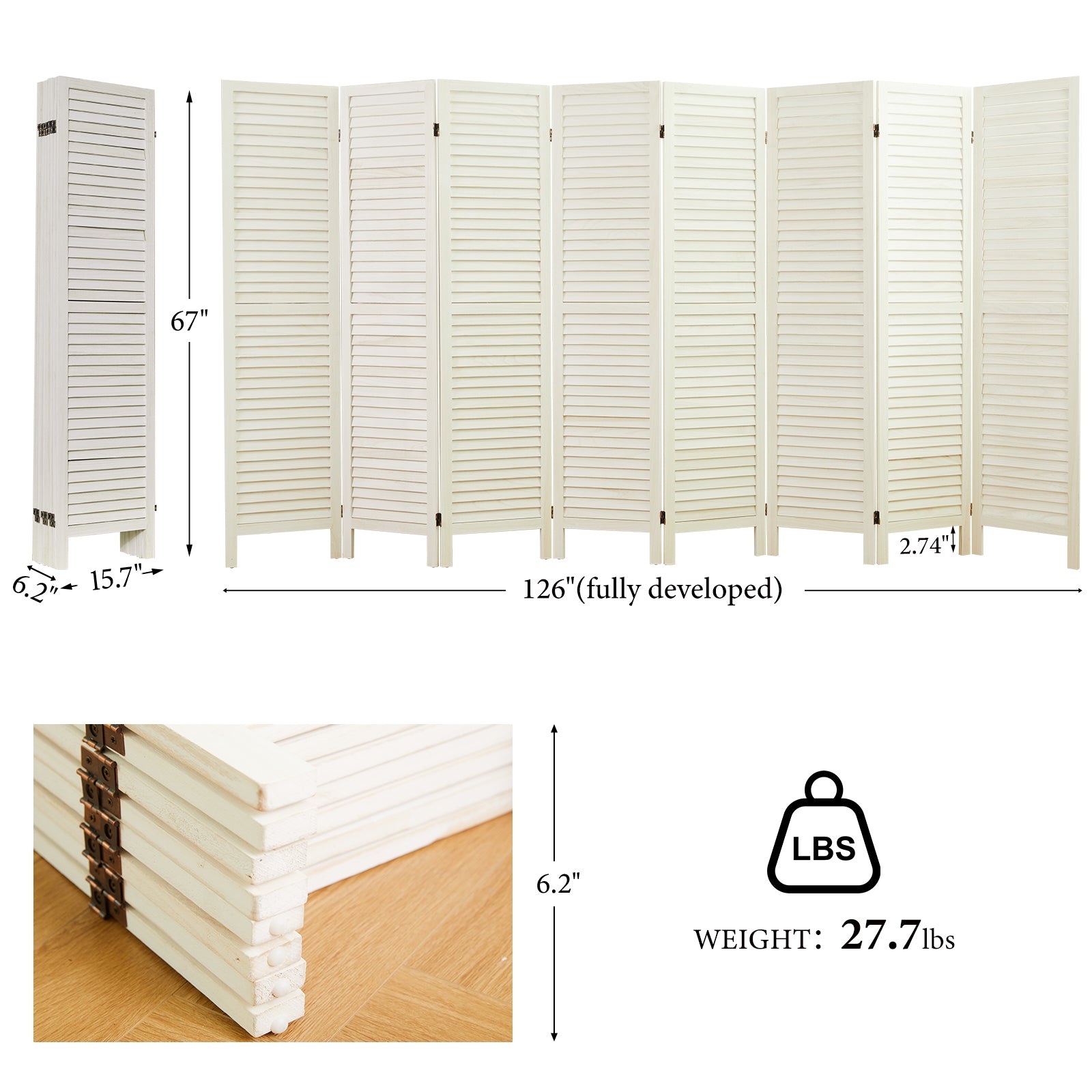 Classic 67" Louvered Wooden Room Divider