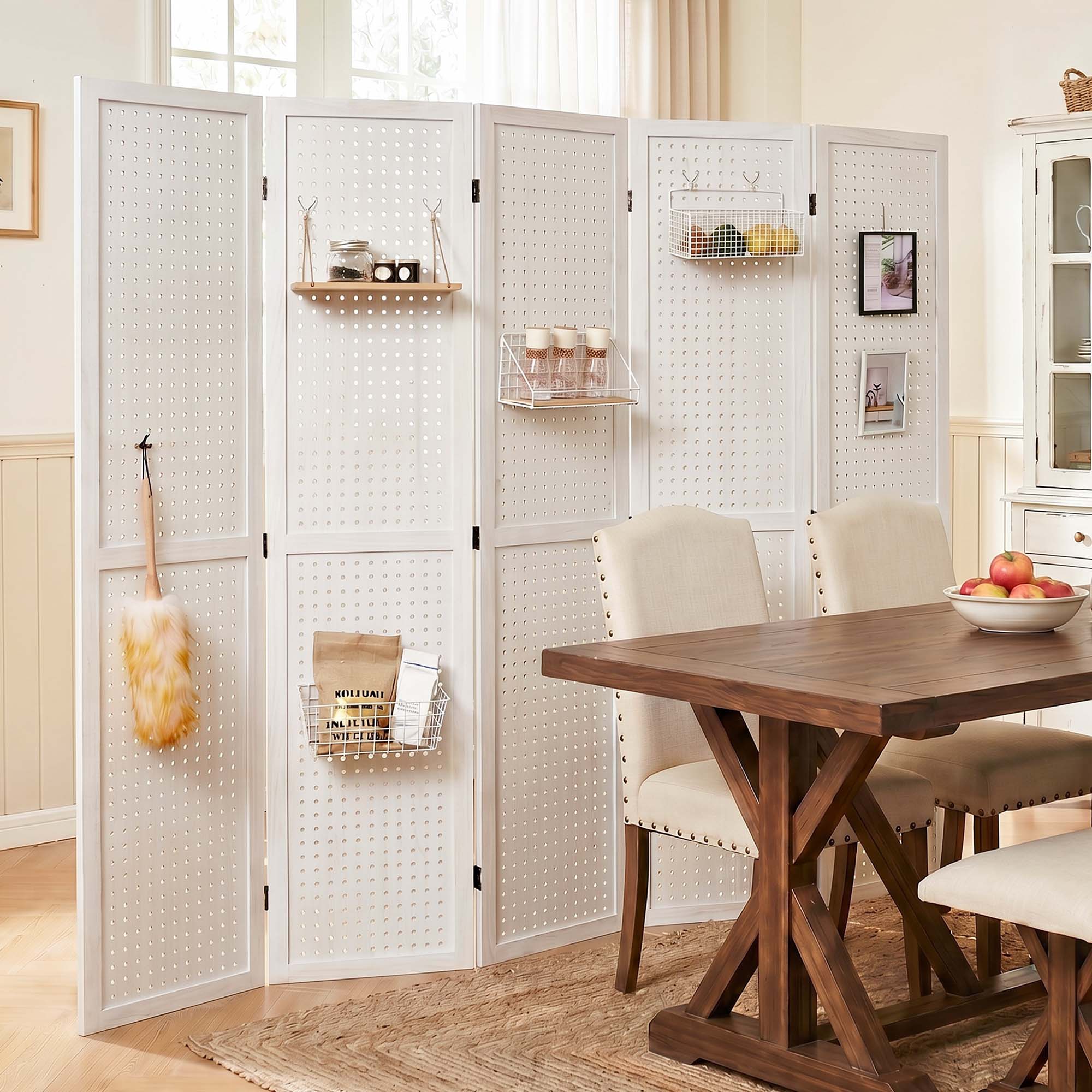 HOVA 66.8" Wooden Pegboard Room Divider