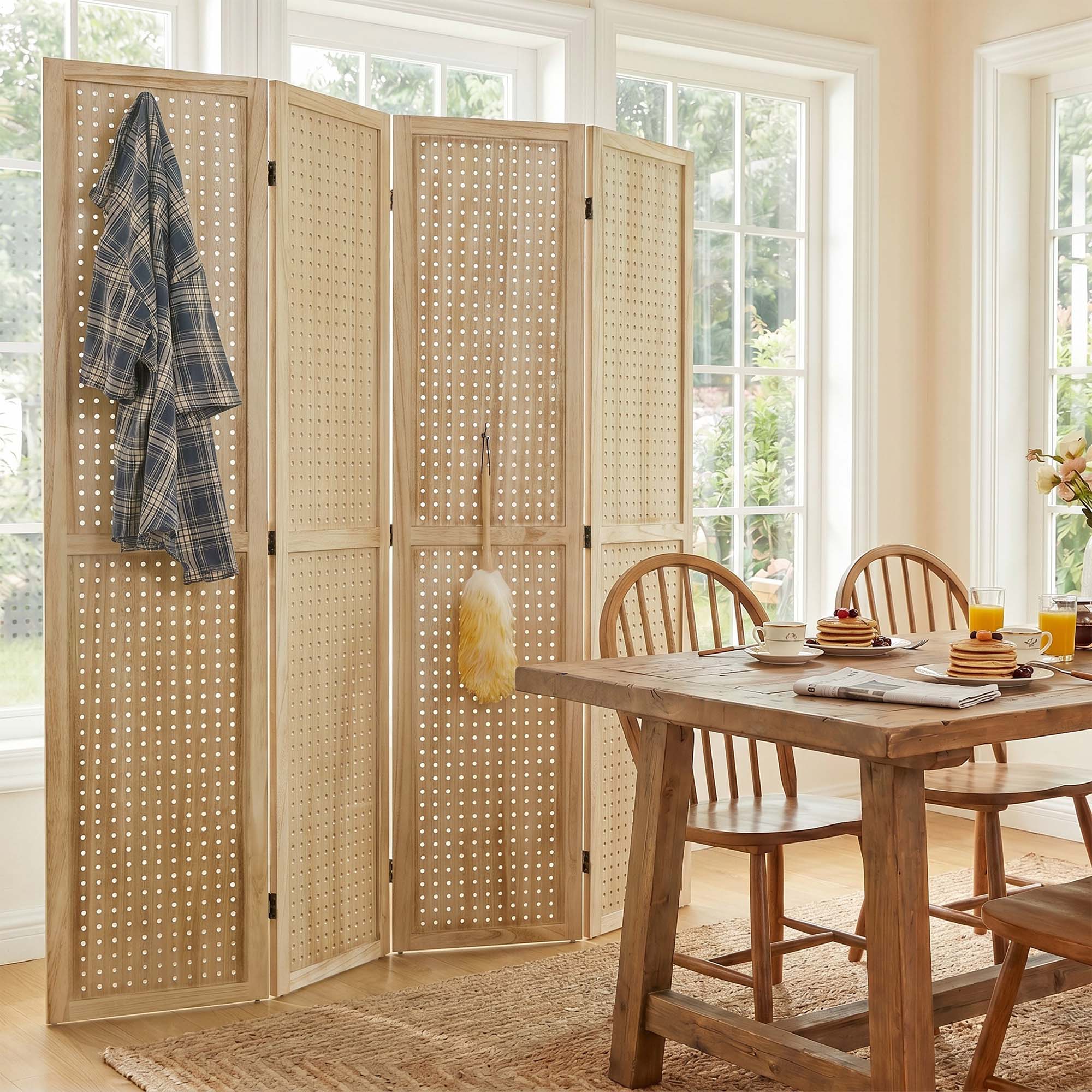 HOVA 66.8" Wooden Pegboard Room Divider