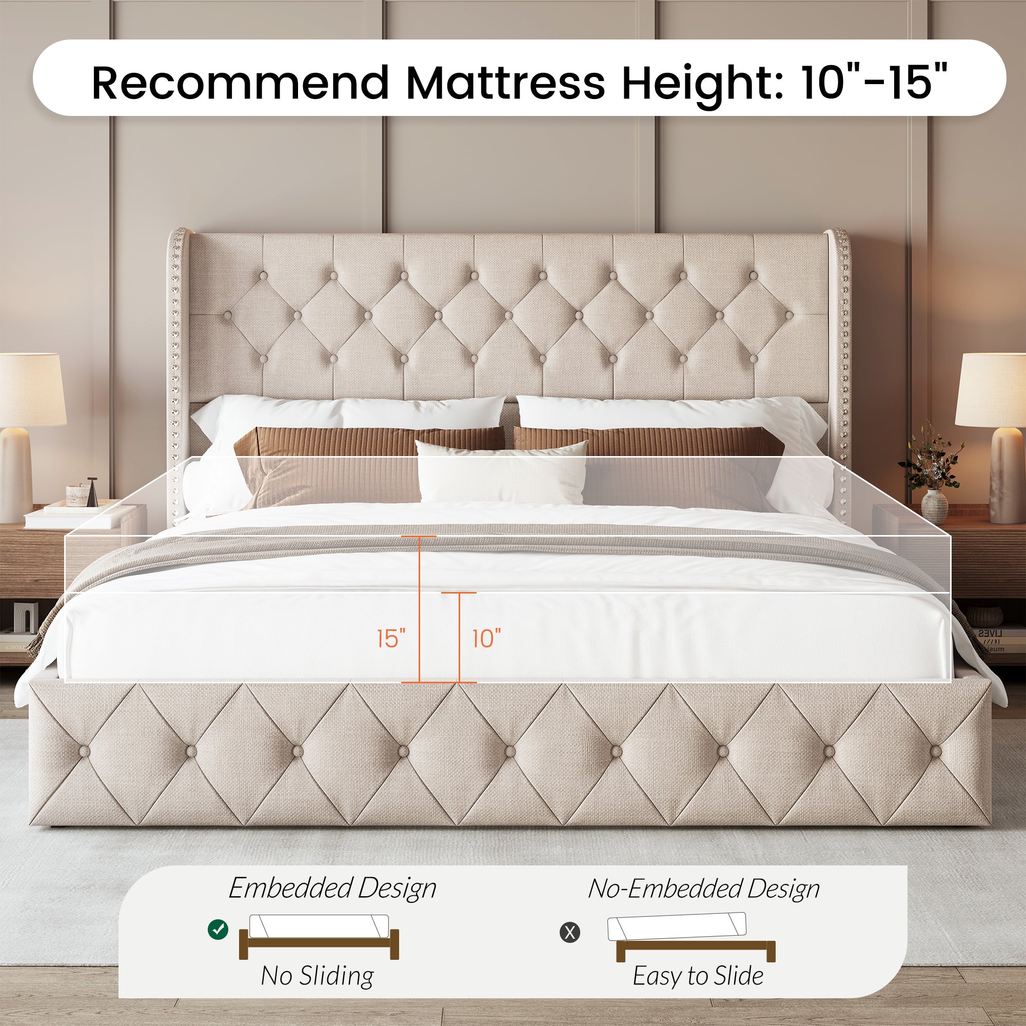 Korall Upholstered Bed Frame with Storage