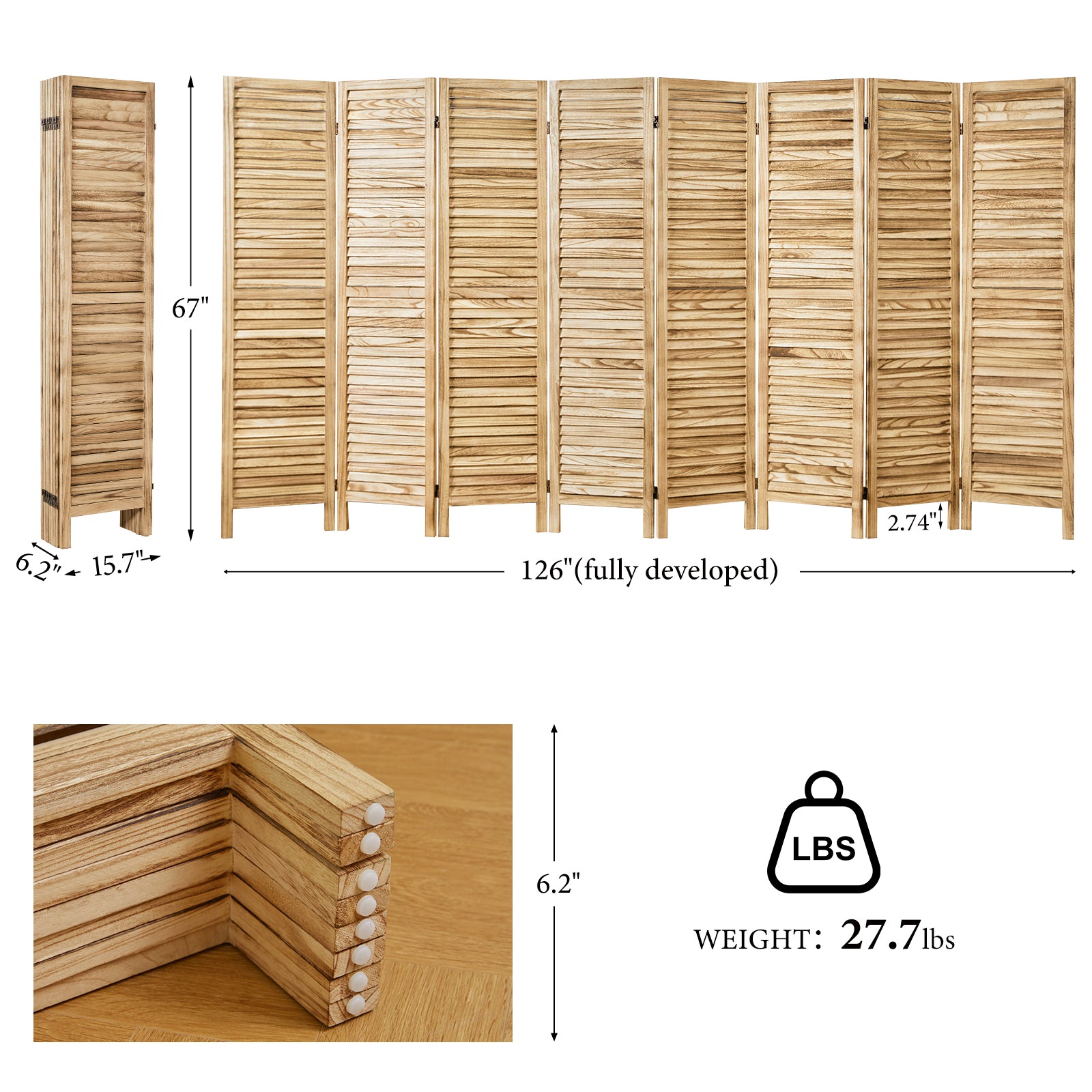 Classic 67" Louvered Wooden Room Divider