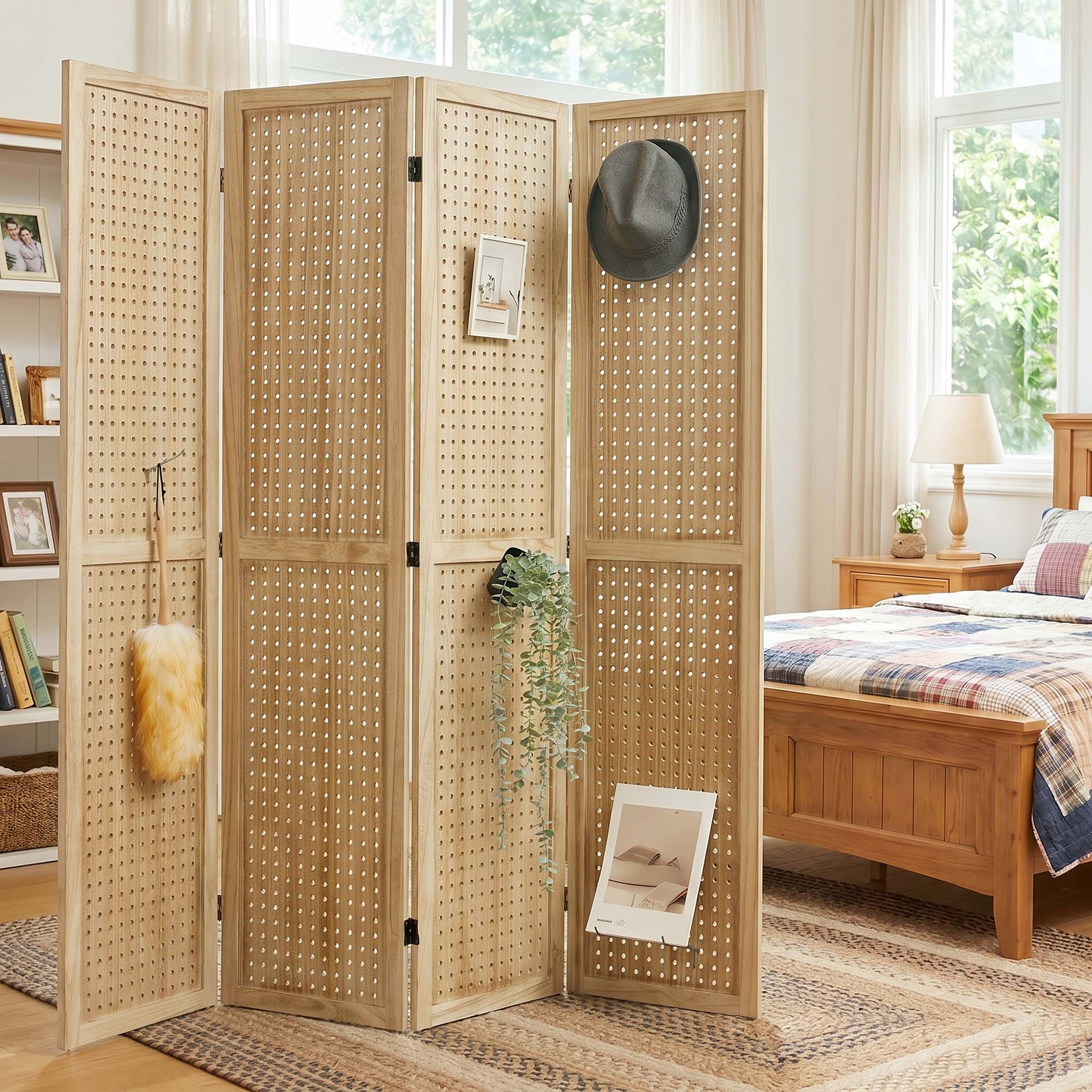 HOVA 66.8" Wooden Pegboard Room Divider