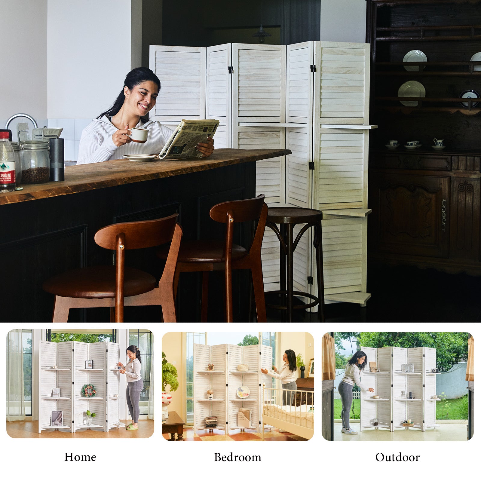 SYLO 5.6ft Folding Wood Room Divider with Shelves