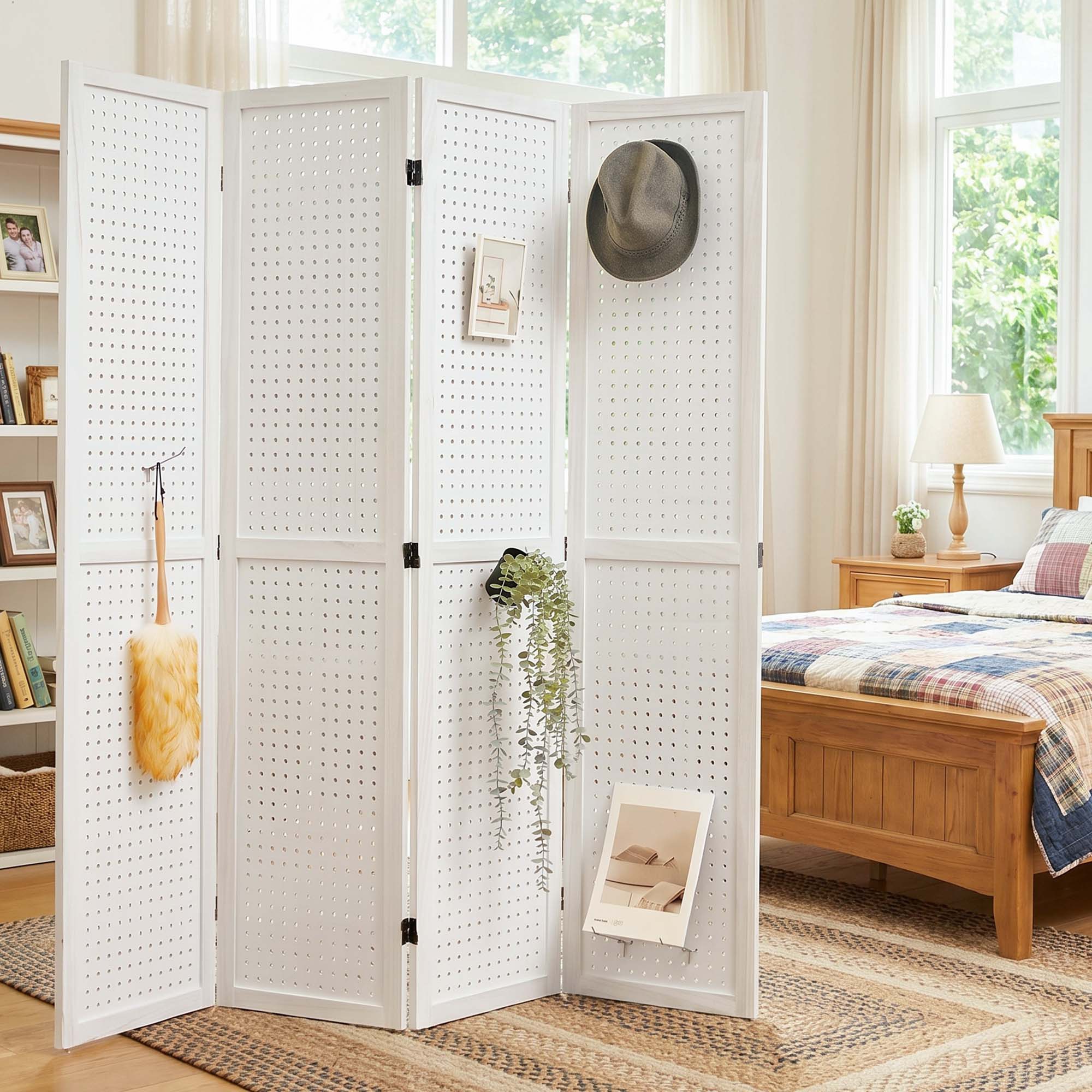 HOVA 66.8" Wooden Pegboard Room Divider