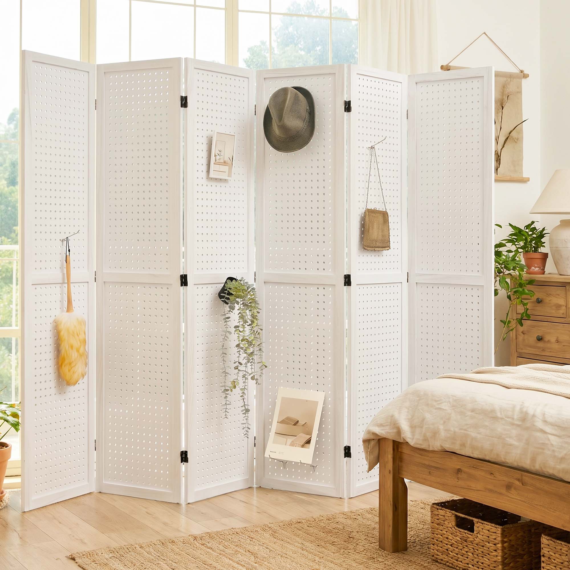 HOVA 66.8" Wooden Pegboard Room Divider