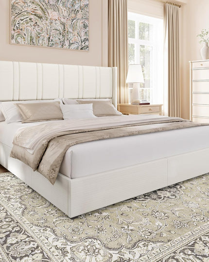 Modro Linen Upholstered Platform Bed Frame with 4 Storage Drawer
