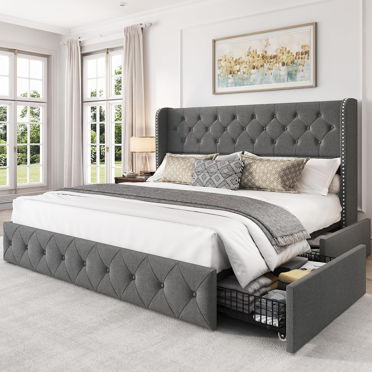 Korall Linen Storge Bed Frame