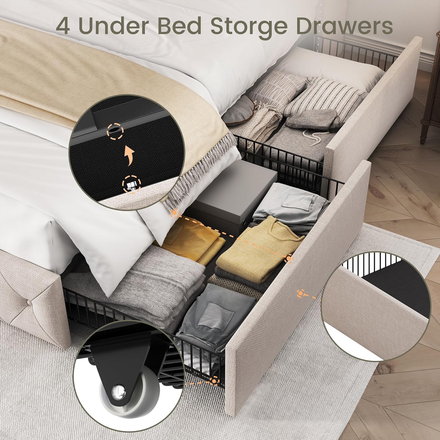 Korall Linen Storge Bed Frame