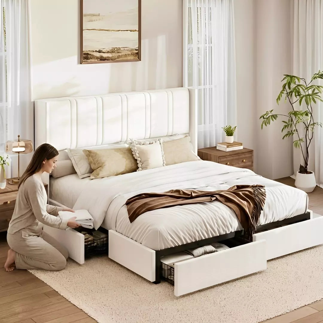 Modro Linen Bed Frame With Storage