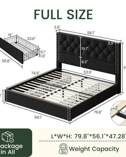 Vella Linen Upholstered Bed Frame with Storage, 4 Drawers